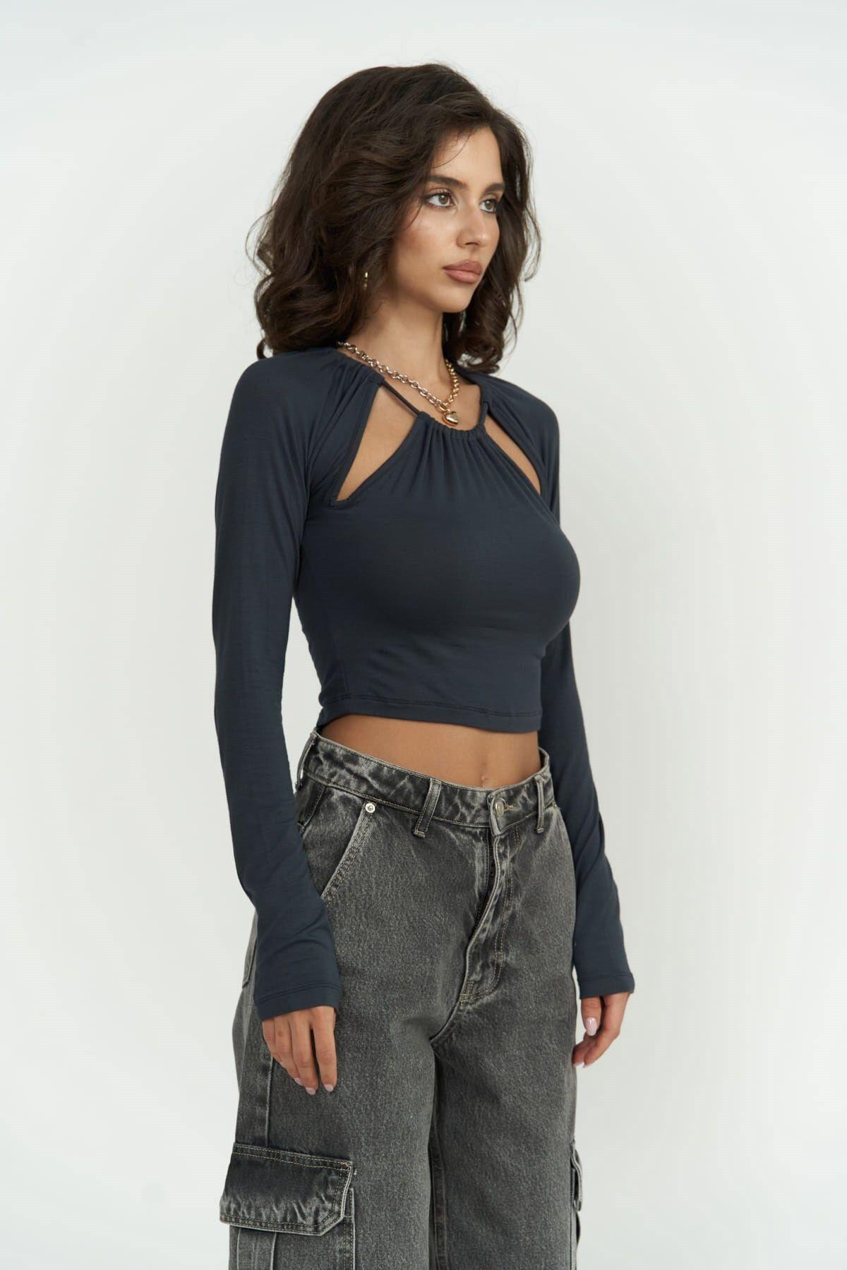 Mastery Long Sleeve Anthracite Blouse