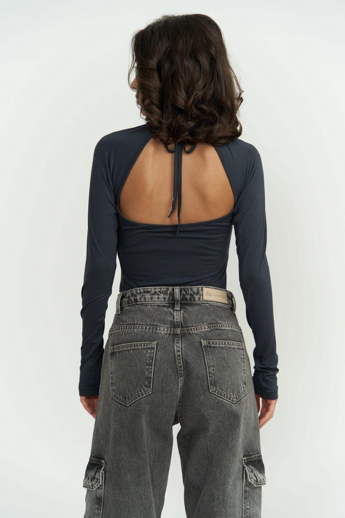 Mastery Long Sleeve Anthracite Blouse