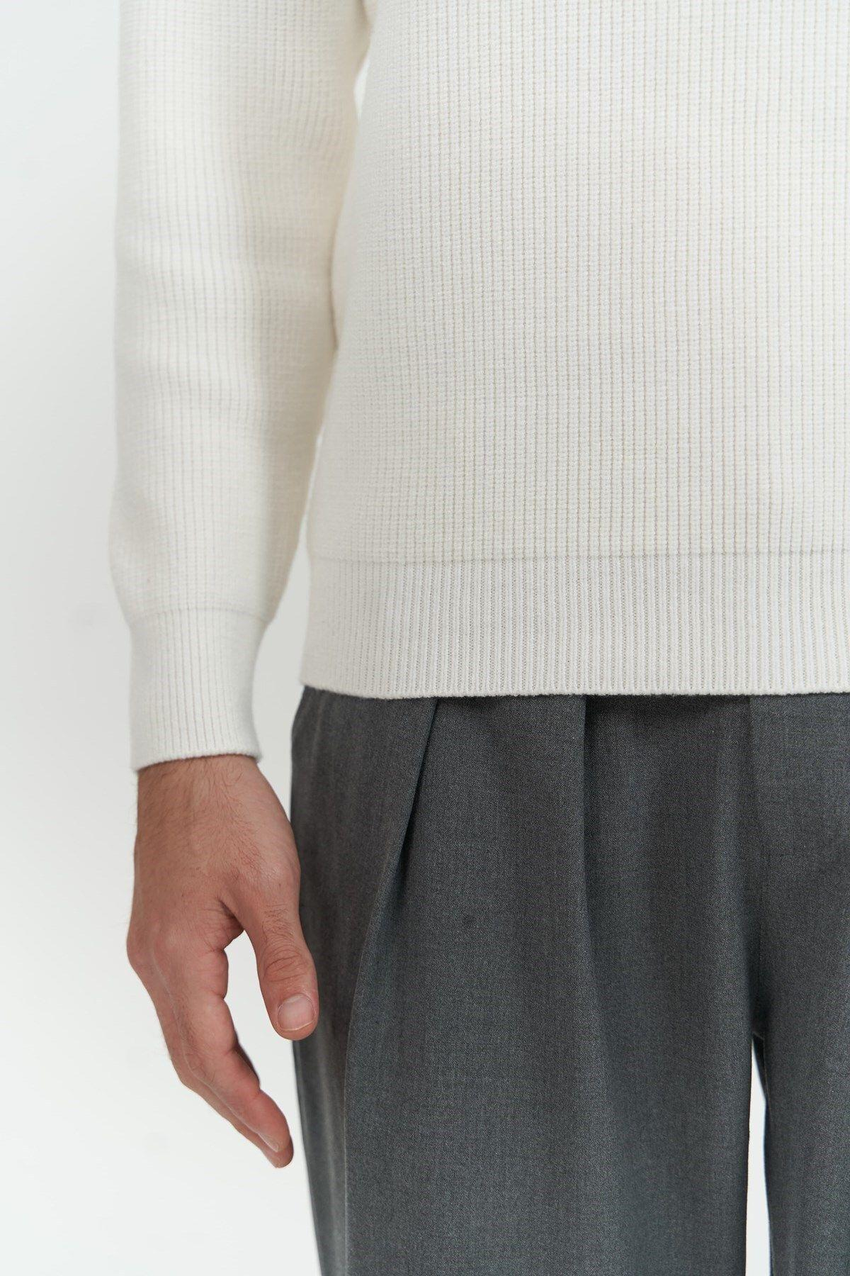 Mathis Men's Turtleneck Ecru Knit Sweater