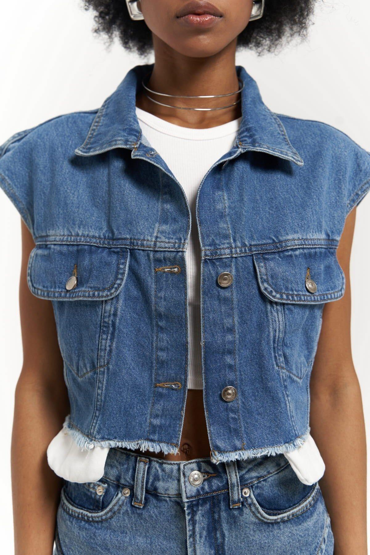 Matin Sıfır Kol Mavi Jean Yelek