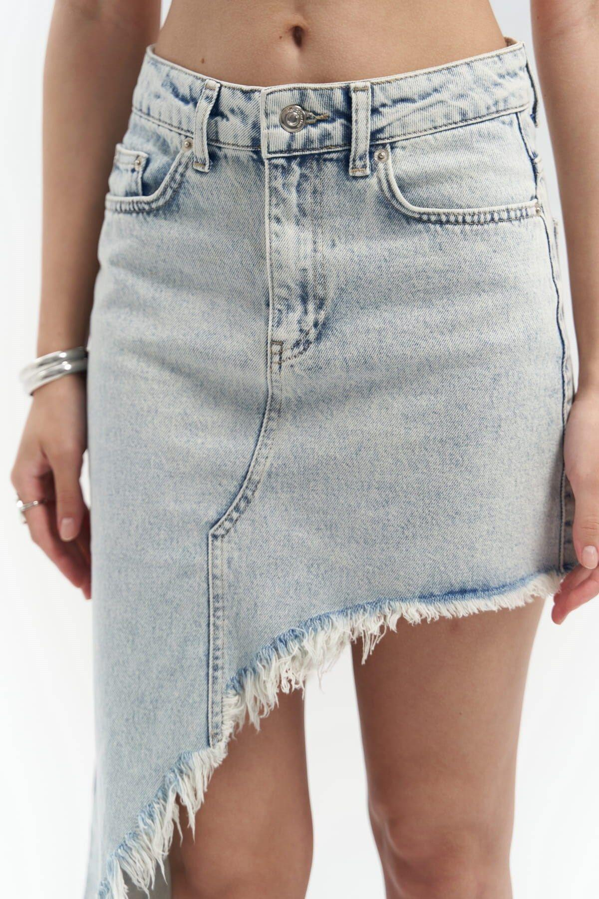 Matteau Püskül Detay Mavi Jean Etek