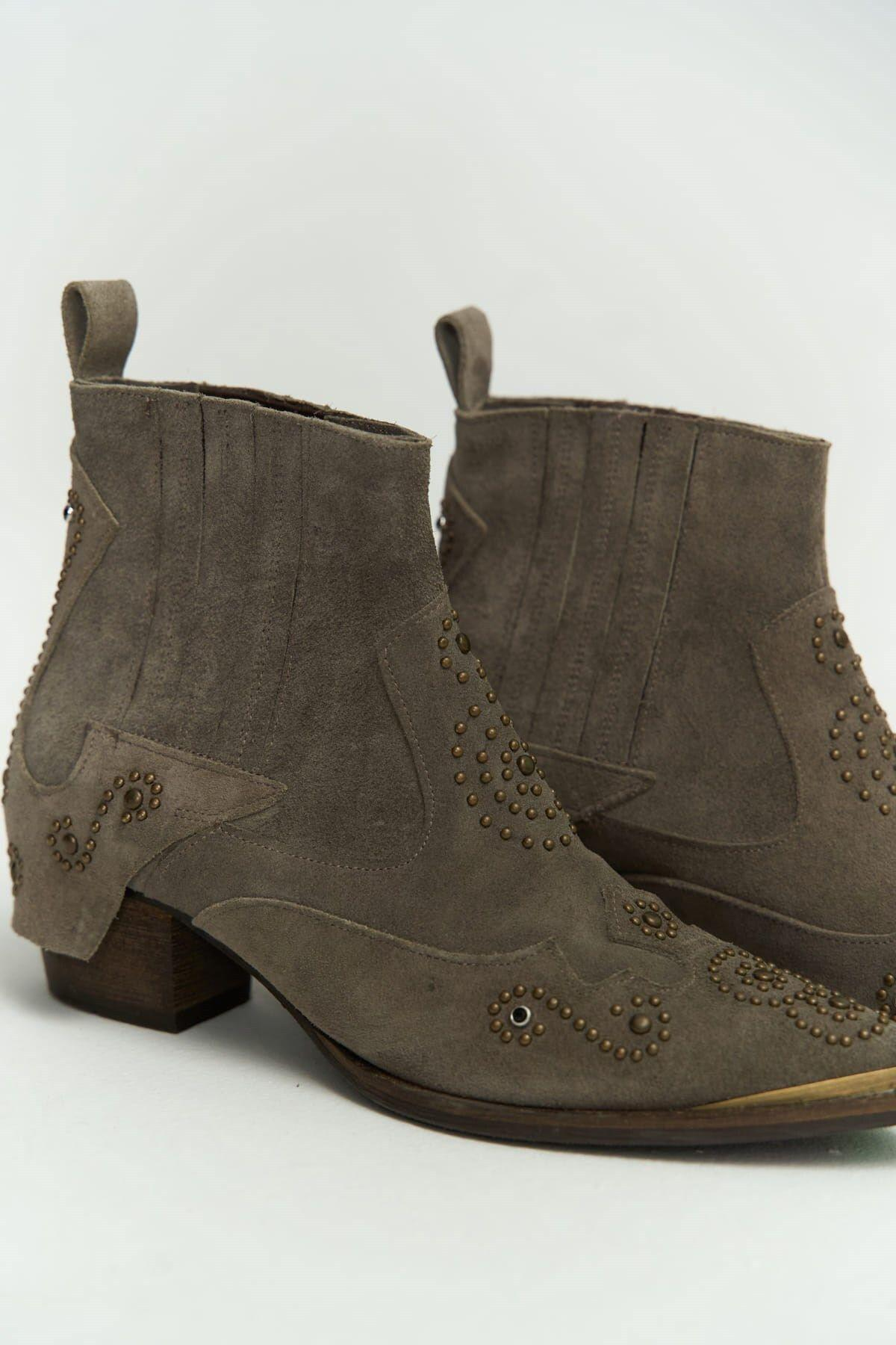 Maxi Stud Detail Gray Suede Cowboy Boots