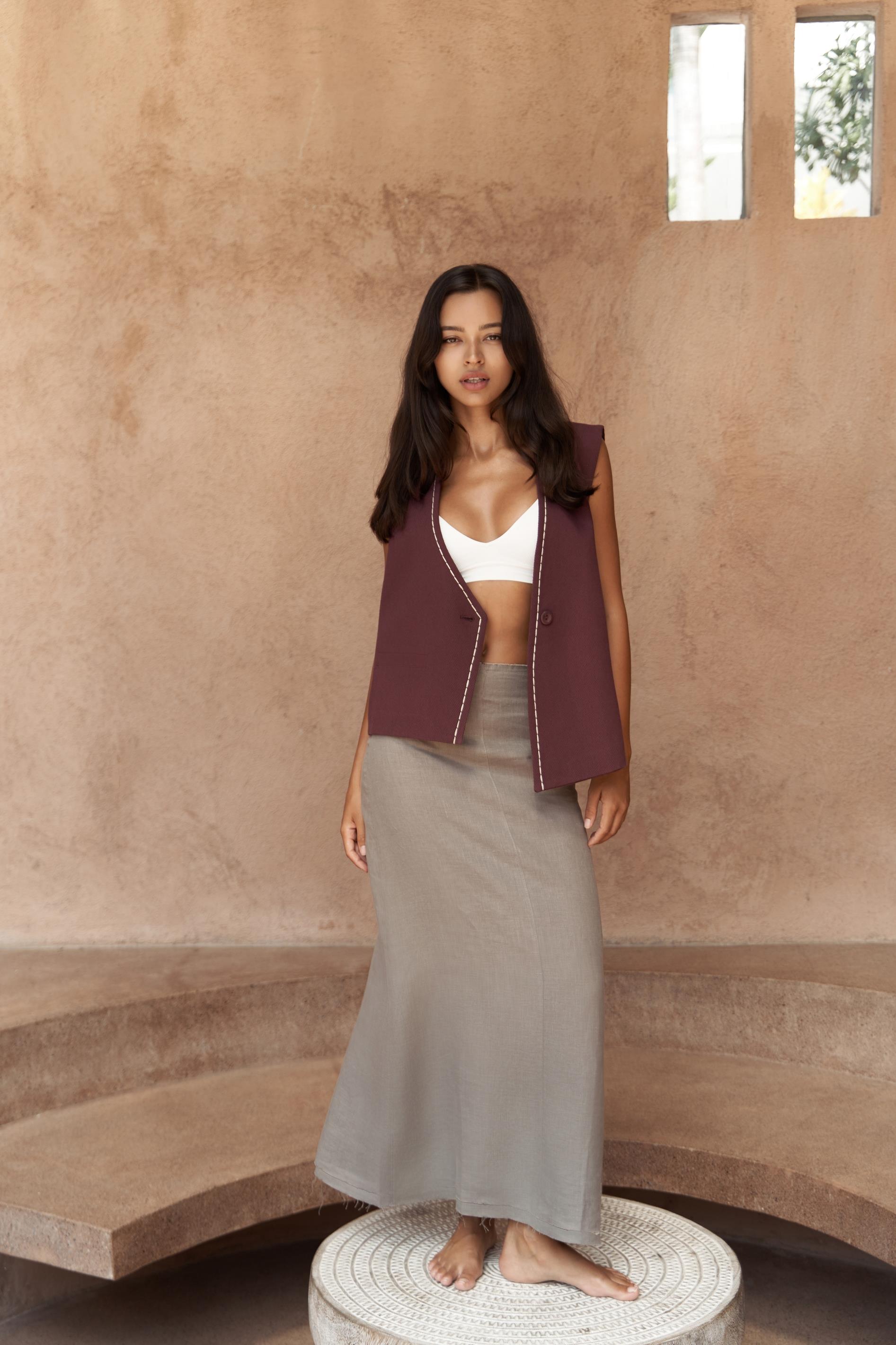 Maysa Nakış Detay Bordo Yelek