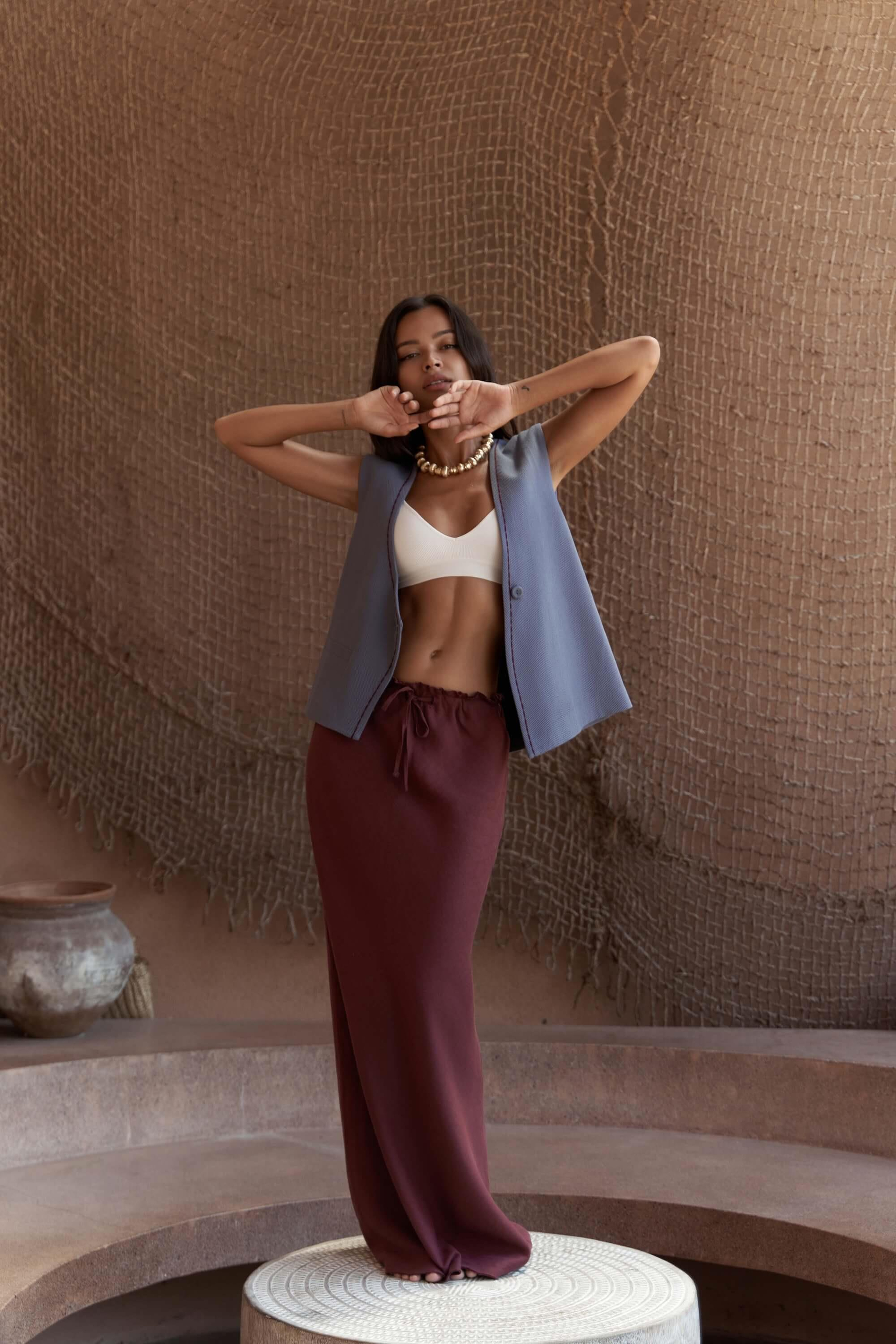 Maysa Nakış Detay İndigo Yelek