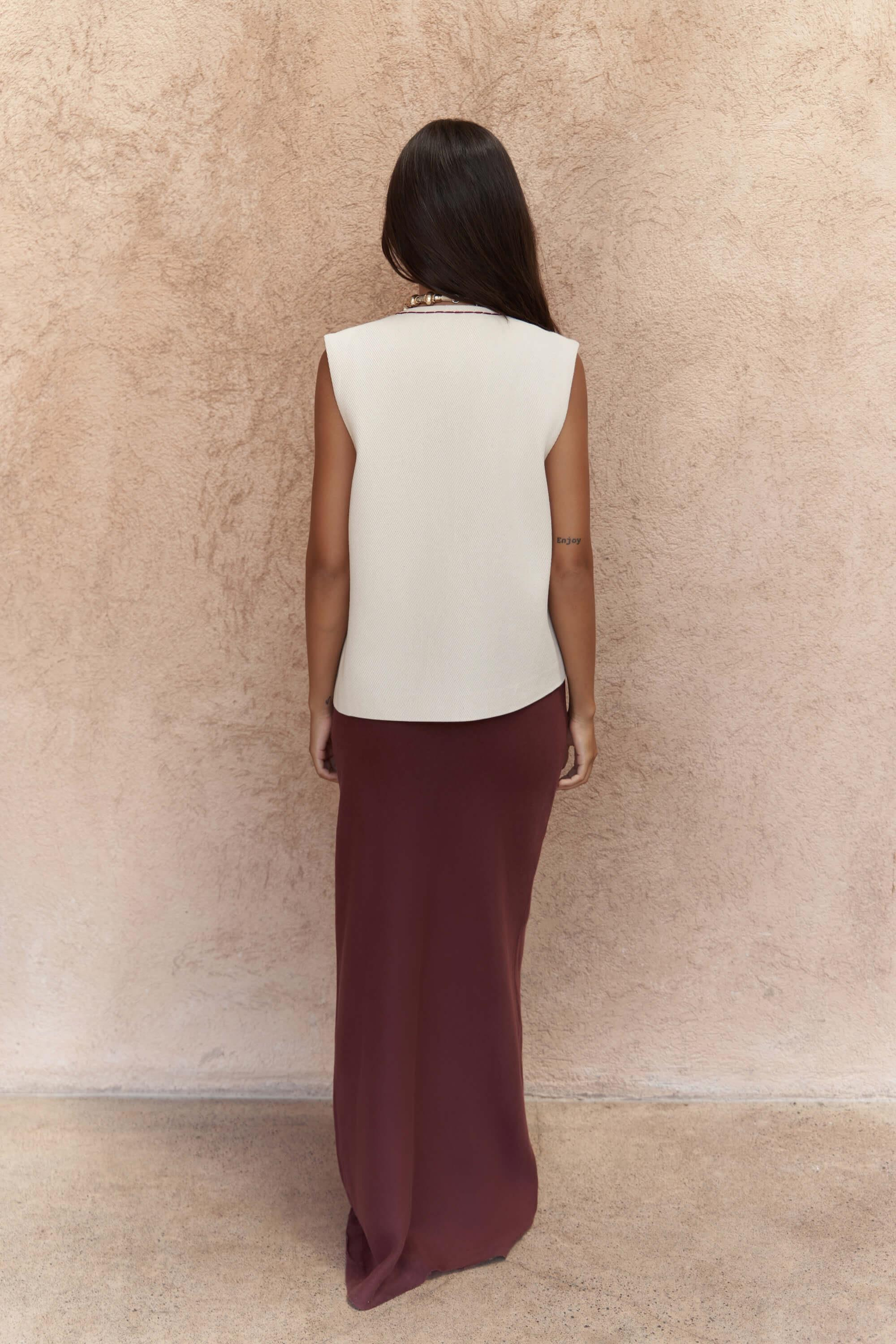 Maysa Nakış Detay Naturel Yelek