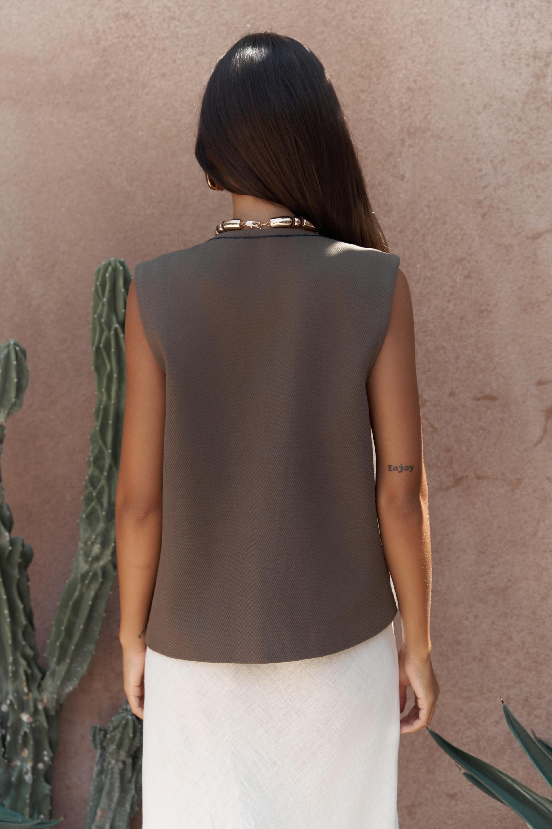 Maysa Nakış Detay Yeşil Yelek