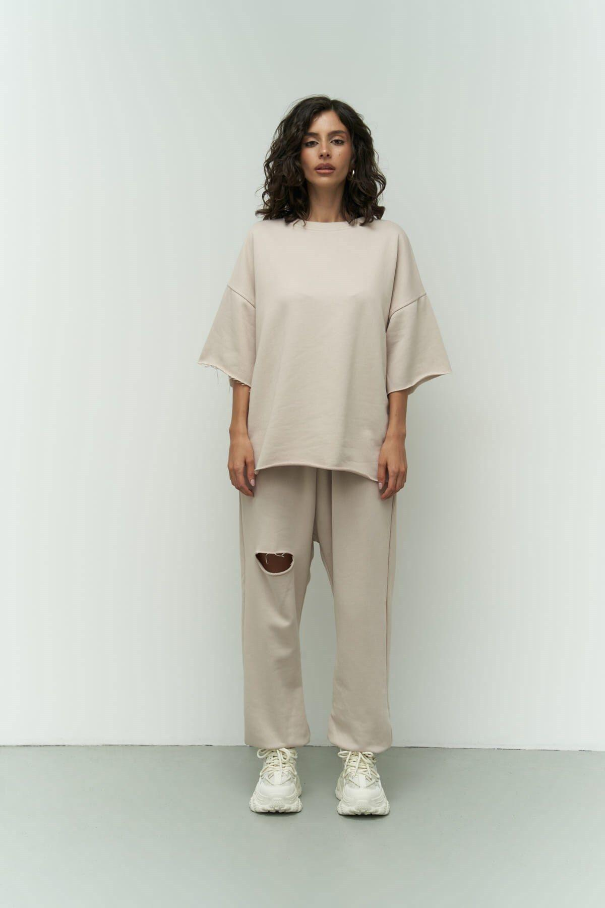 MCLLCTN Lion Kemik Oversize T-Shirt Yırtıklı Eşofman Takım