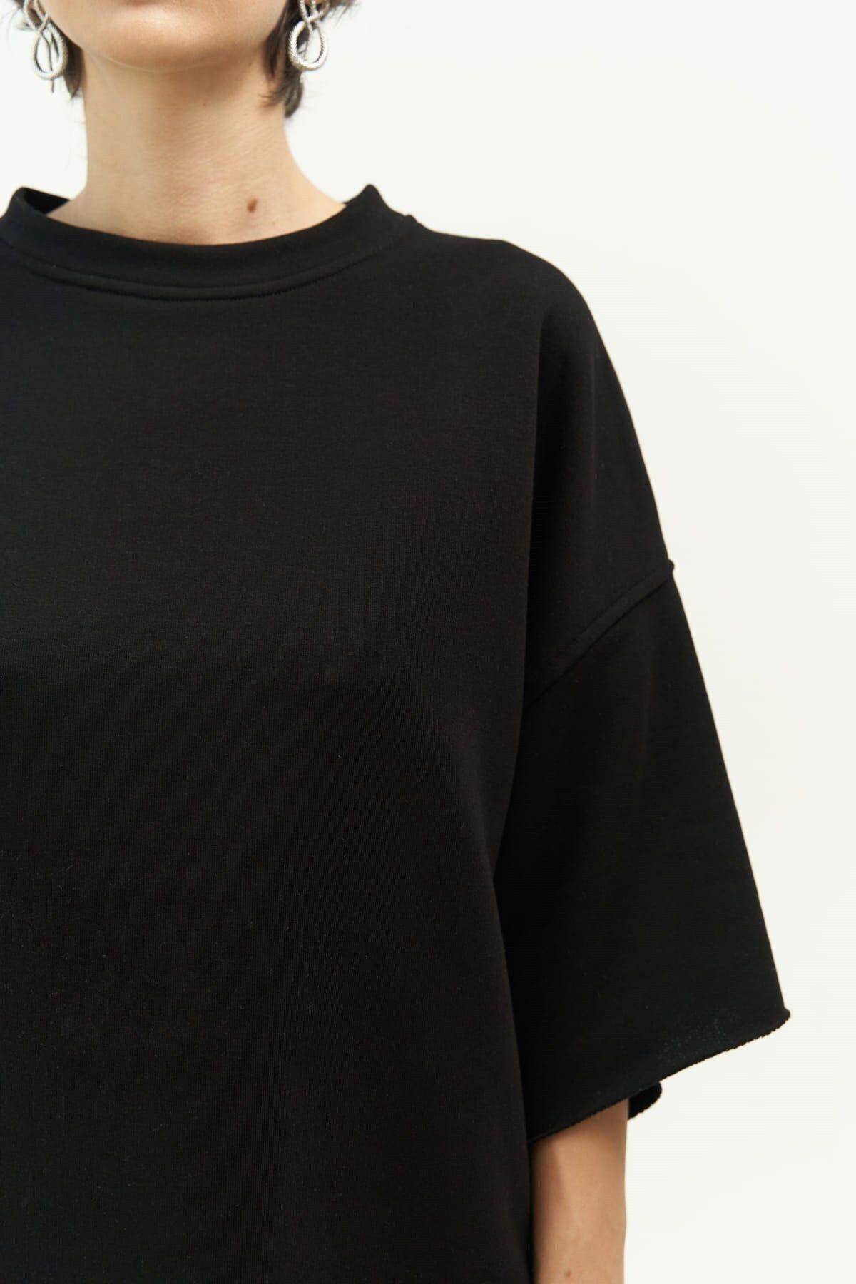 MCLLCTN Lion Siyah Oversize T-Shirt Yırtıklı Eşofman Takım