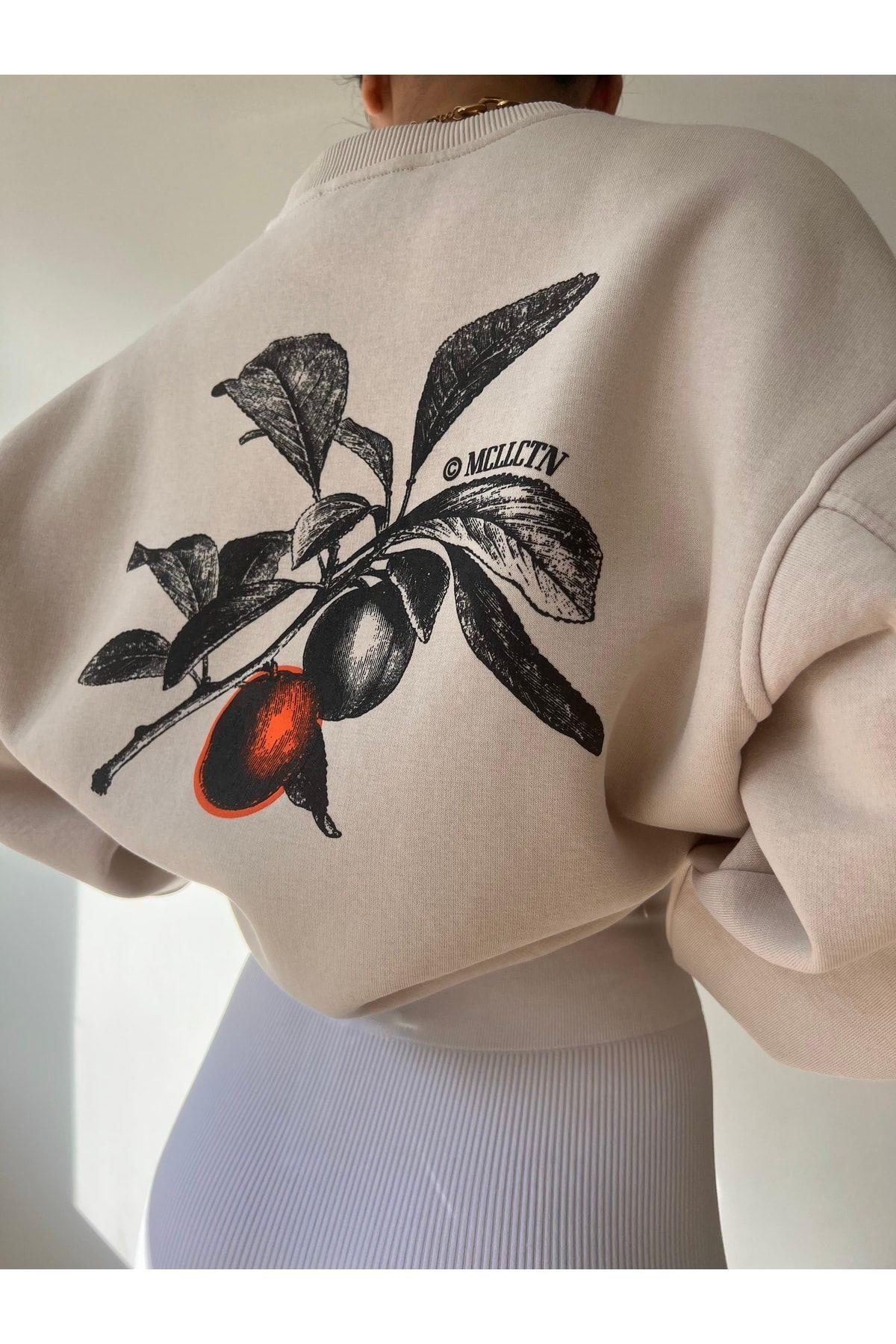 Mcllctn Orange Bej Unisex Oversize Sweatshirt