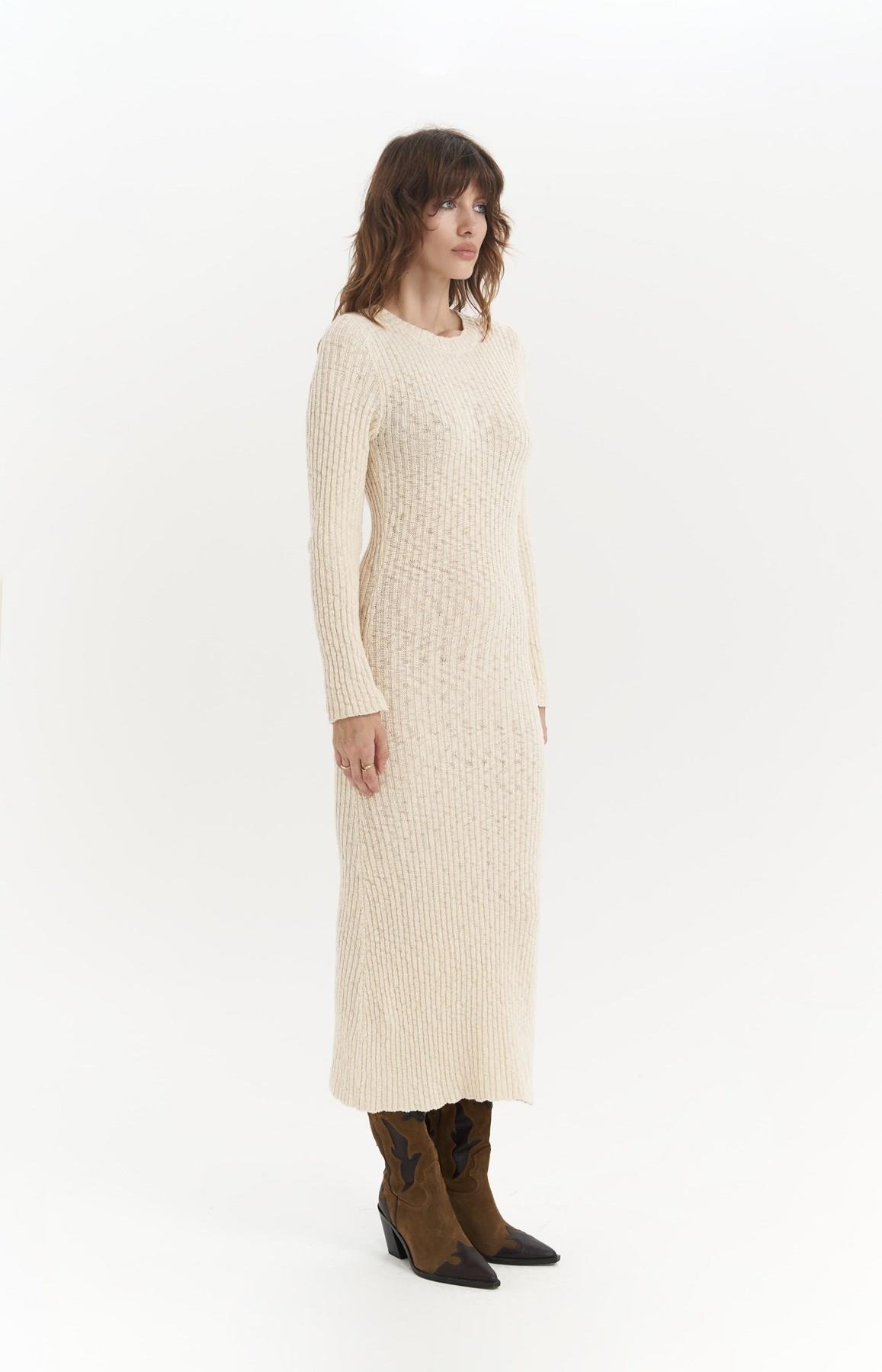 Melbourne Organik Uzun Triko Bej Elbise