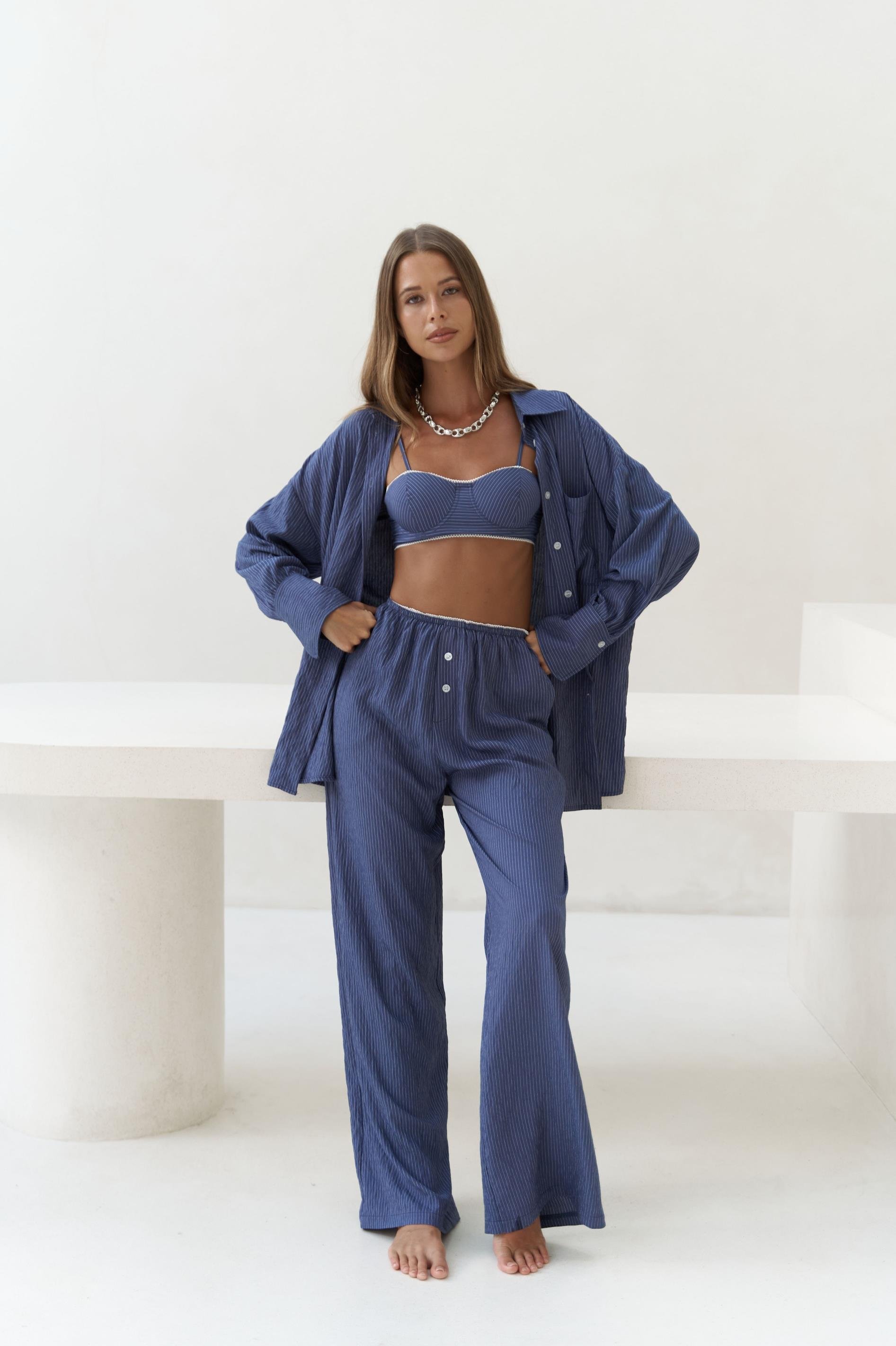 Melia Dantel Detay İndigo Üçlü Takım