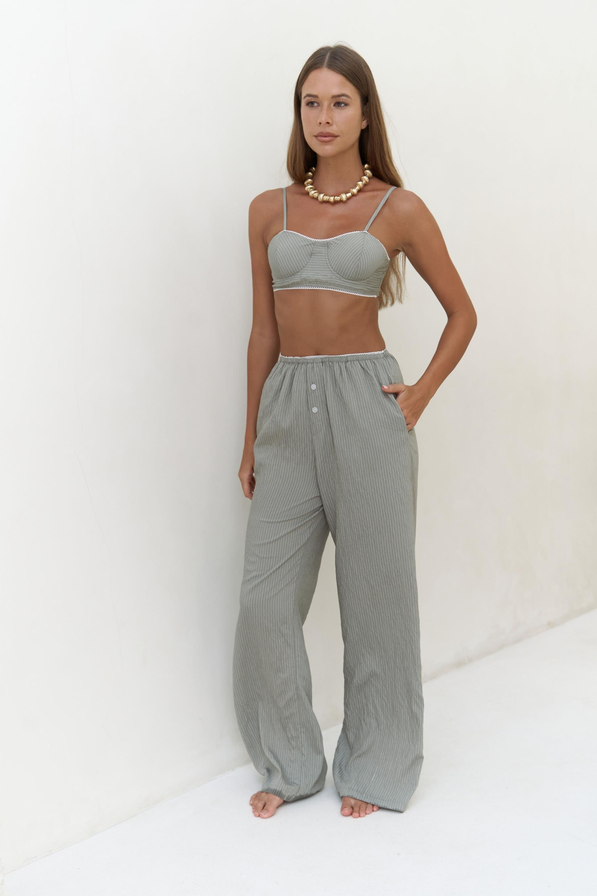 Melia Dantel Detay Soft Haki Üçlü Takım