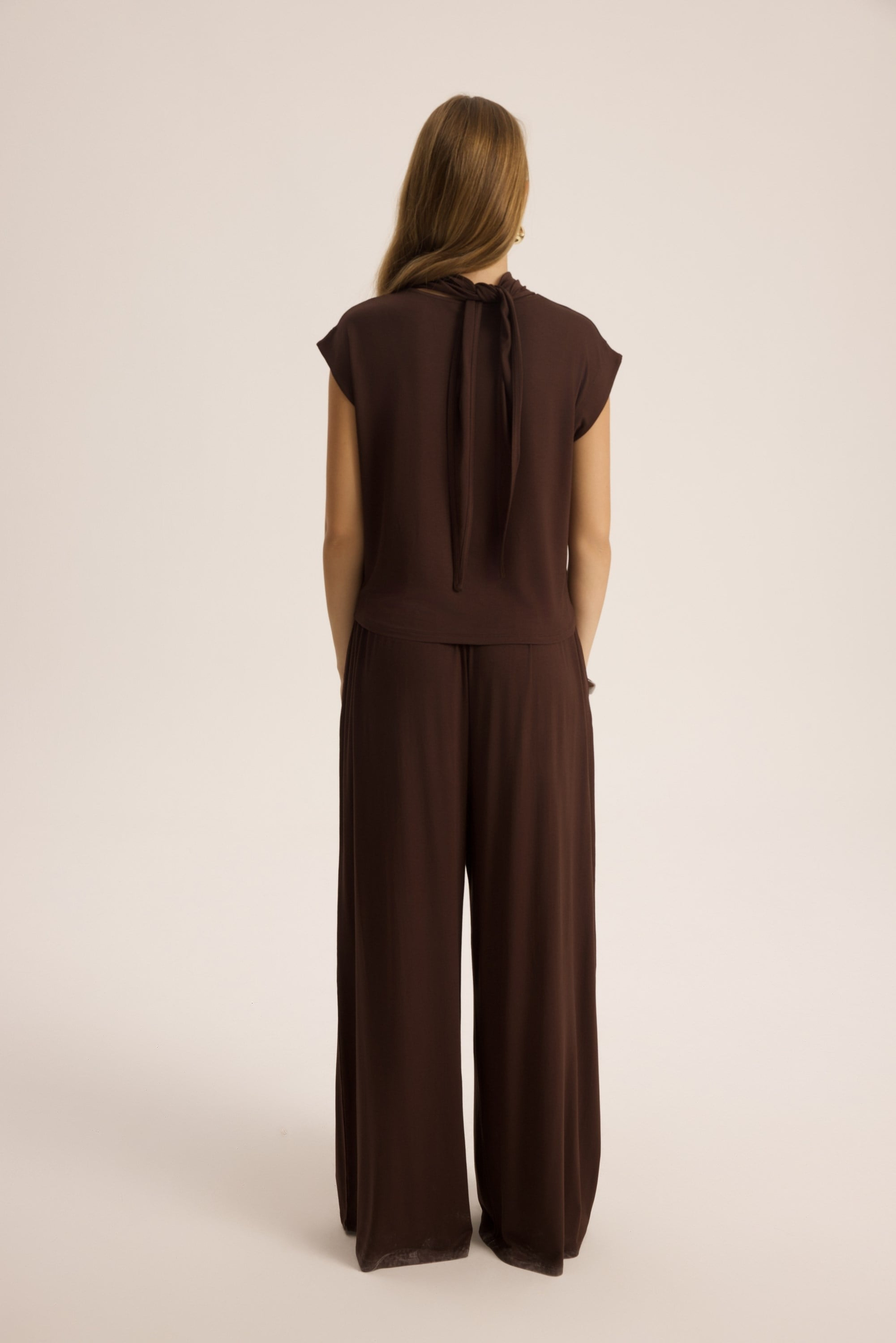 Merlin Bağlamalı Kahve Crop Pantolon Takım