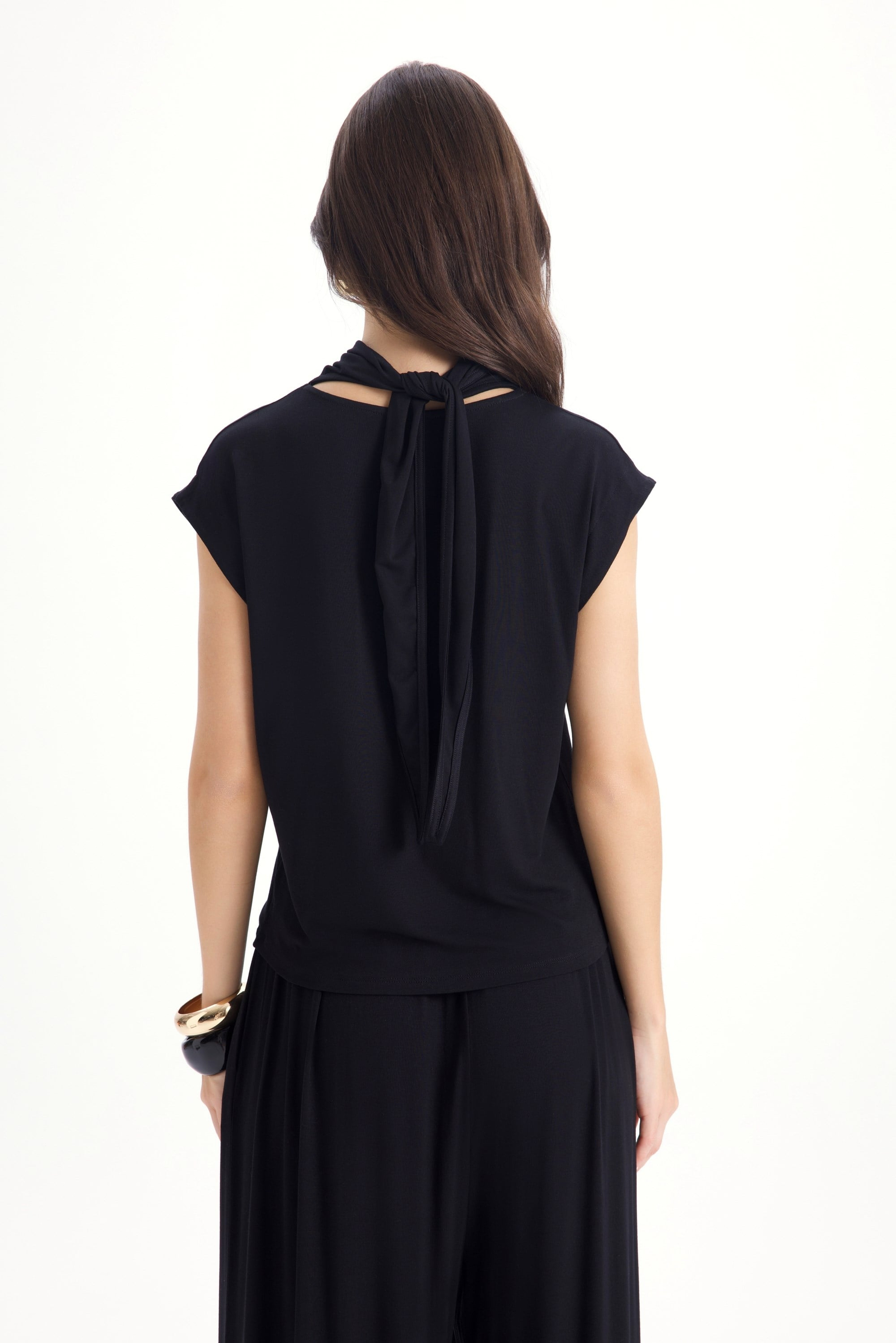 Merlin Bağlamalı Siyah Crop Pantolon Takım