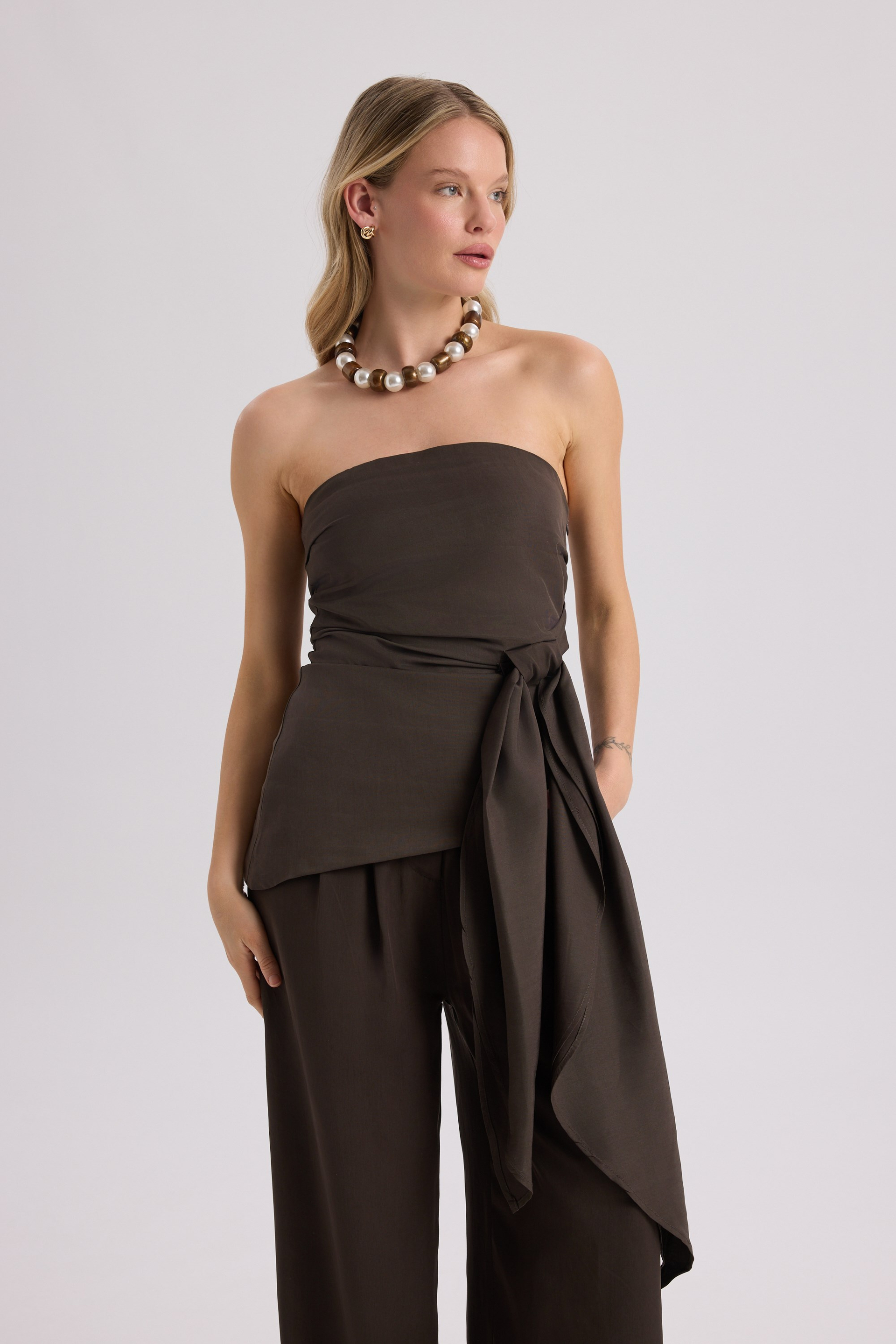 Mila Brown Blouse Pants Set