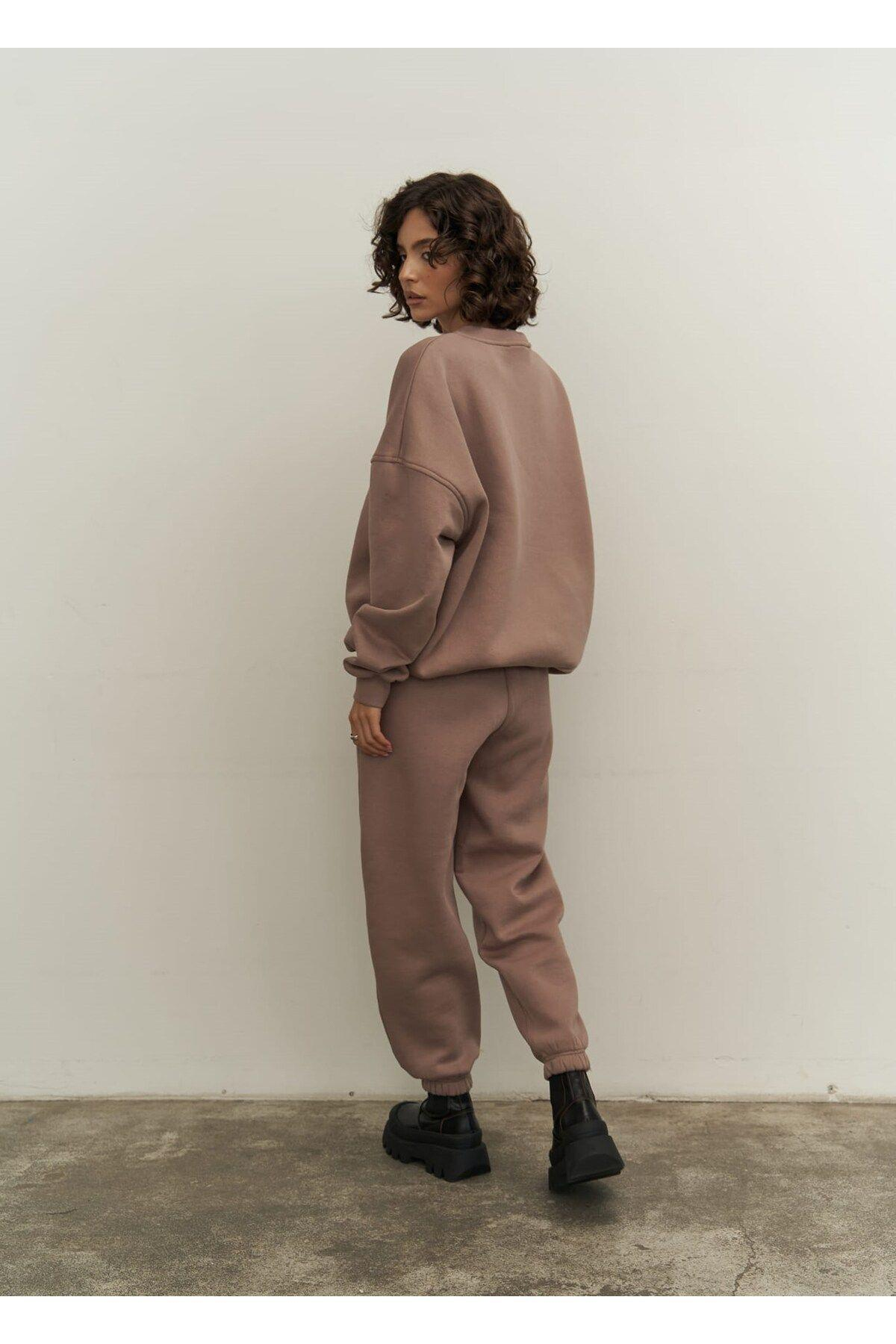 Mai Collection Mini Bike Brown Gray Round Neck Tracksuit
