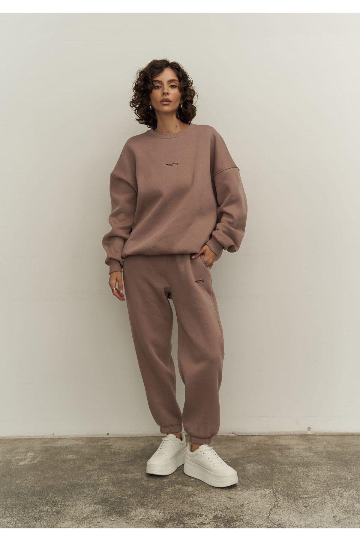 Mai Collection Mini Bike Brown Gray Round Neck Tracksuit