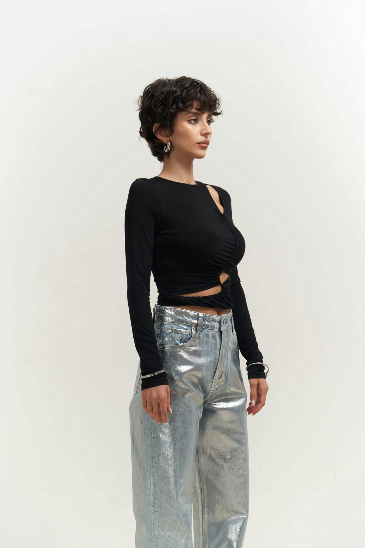 Mira Black Long Sleeve Blouse