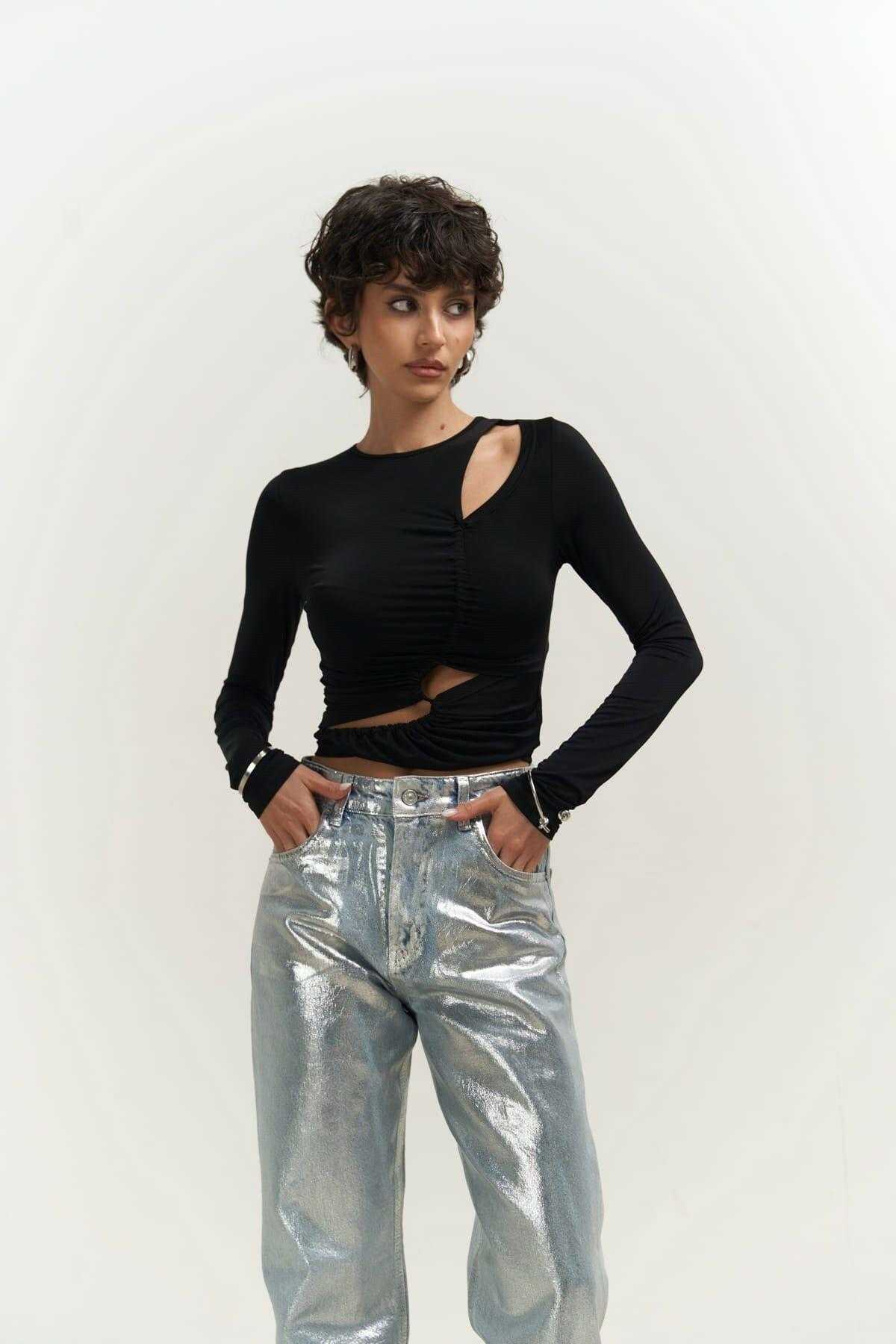 Mira Black Long Sleeve Blouse
