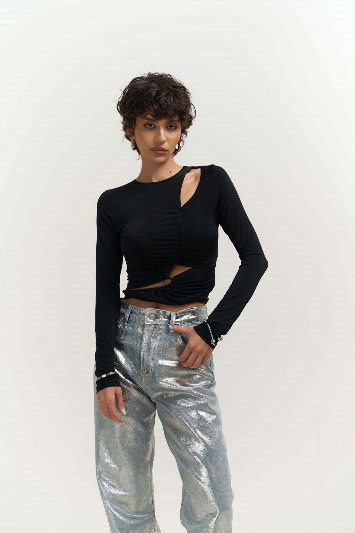 Mira Black Long Sleeve Blouse