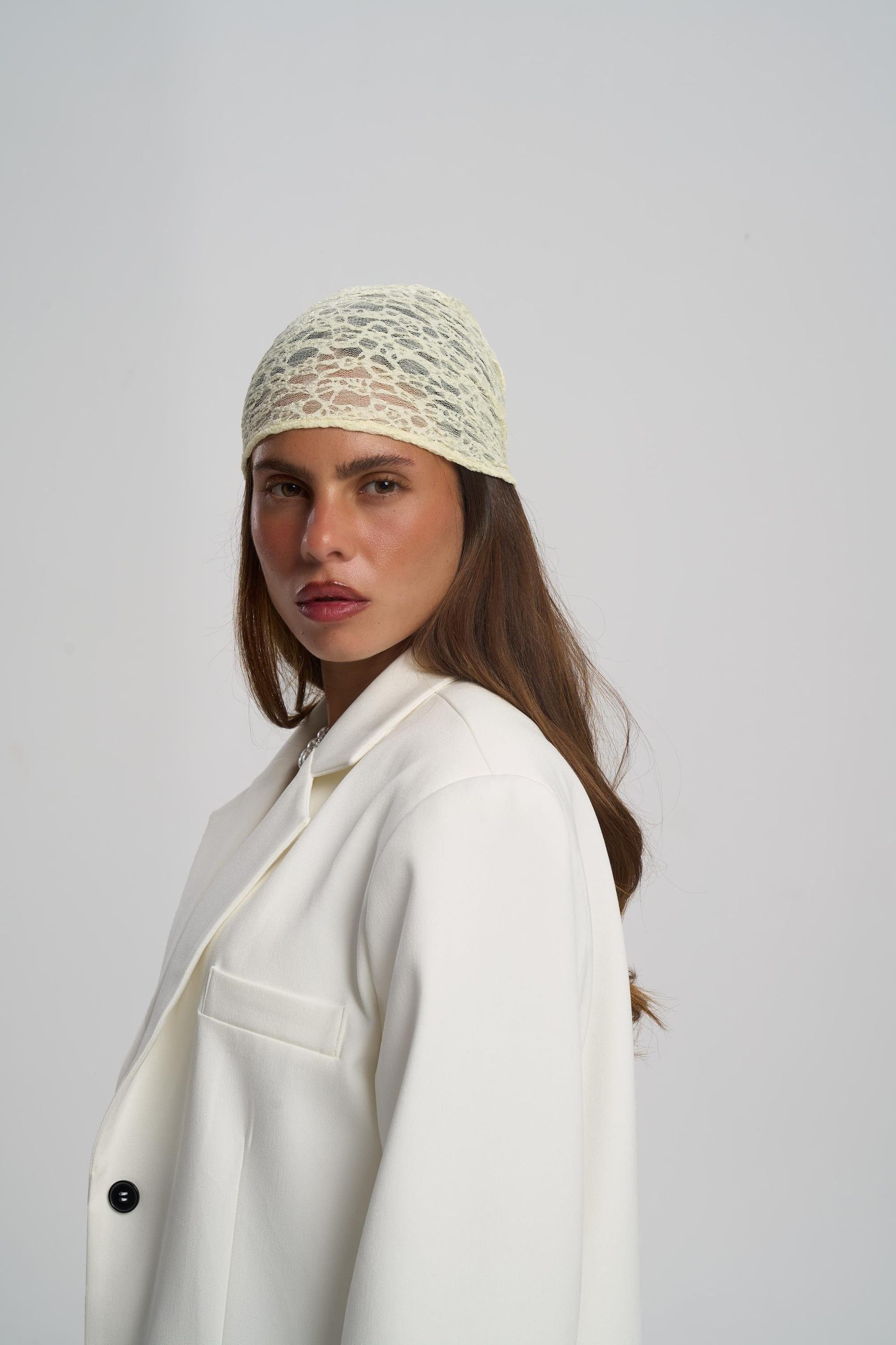 Miray Üçgen Kesim Sarı Dantel Bandana