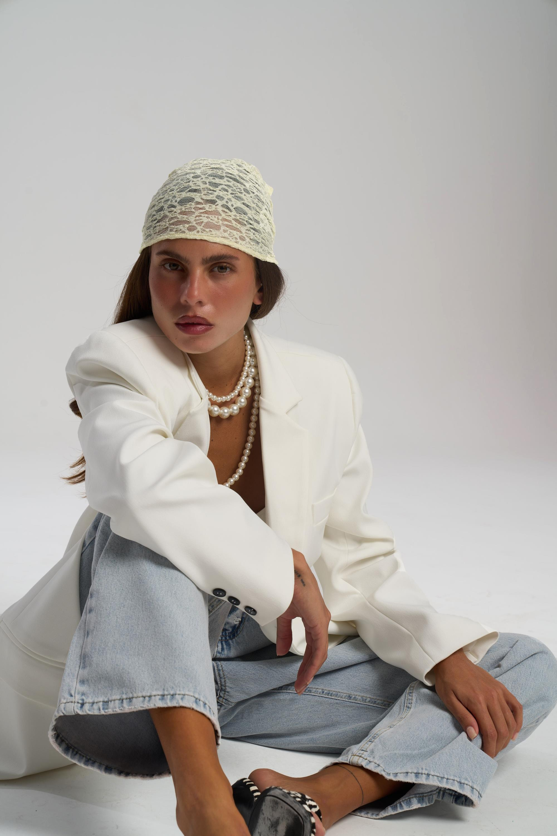 Miray Üçgen Kesim Sarı Dantel Bandana