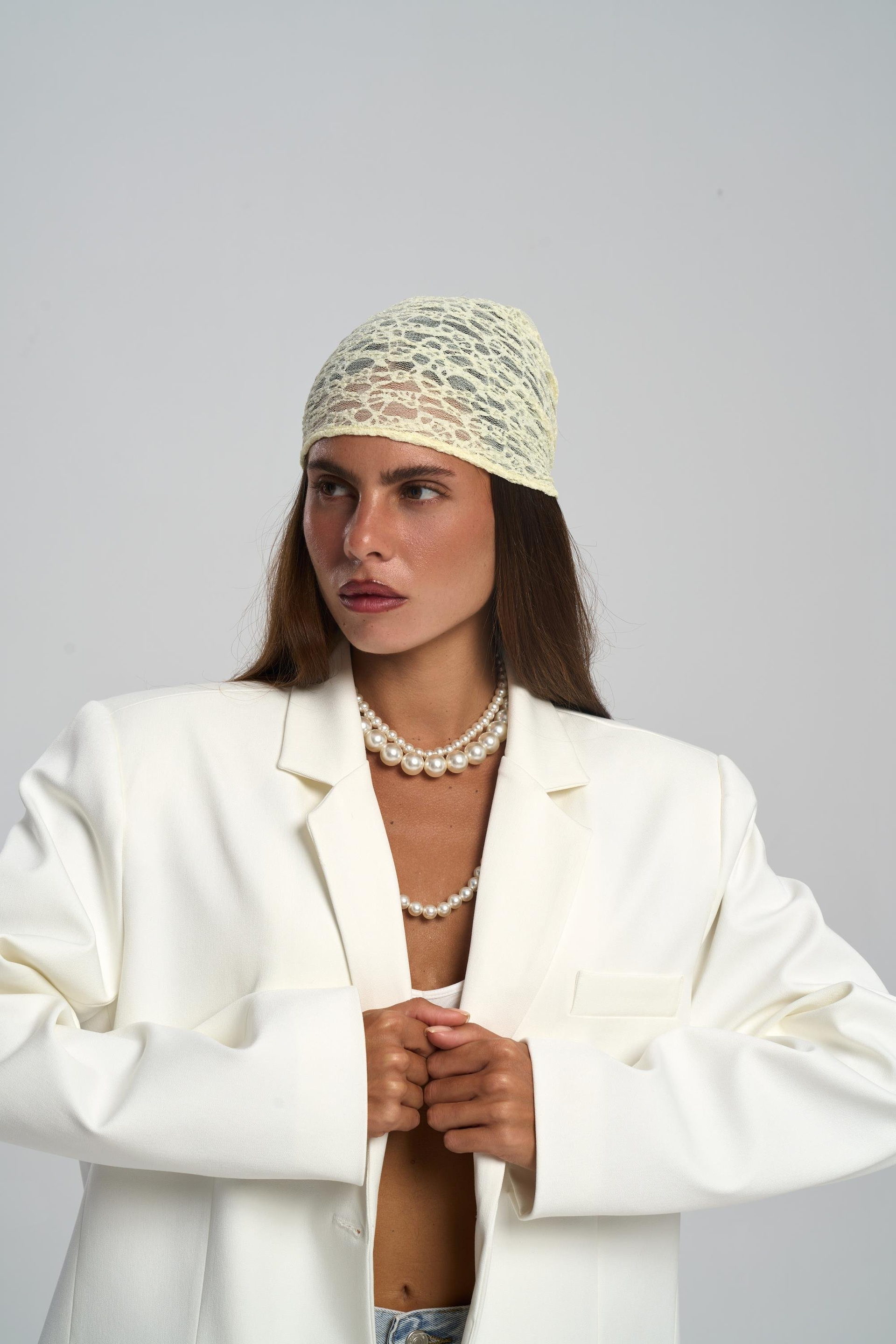 Miray Üçgen Kesim Sarı Dantel Bandana