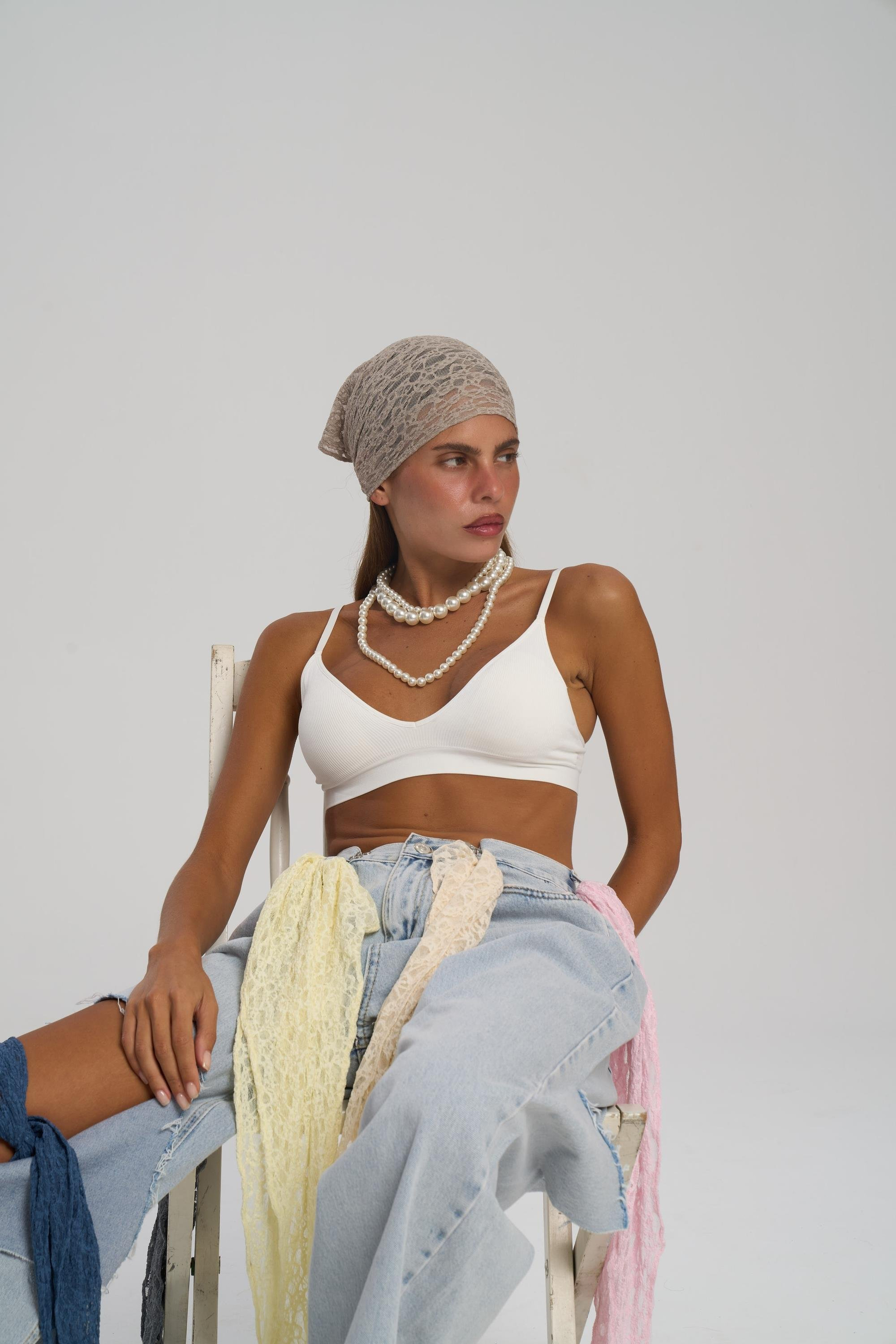 Miray Üçgen Kesim Vizon Dantel Bandana