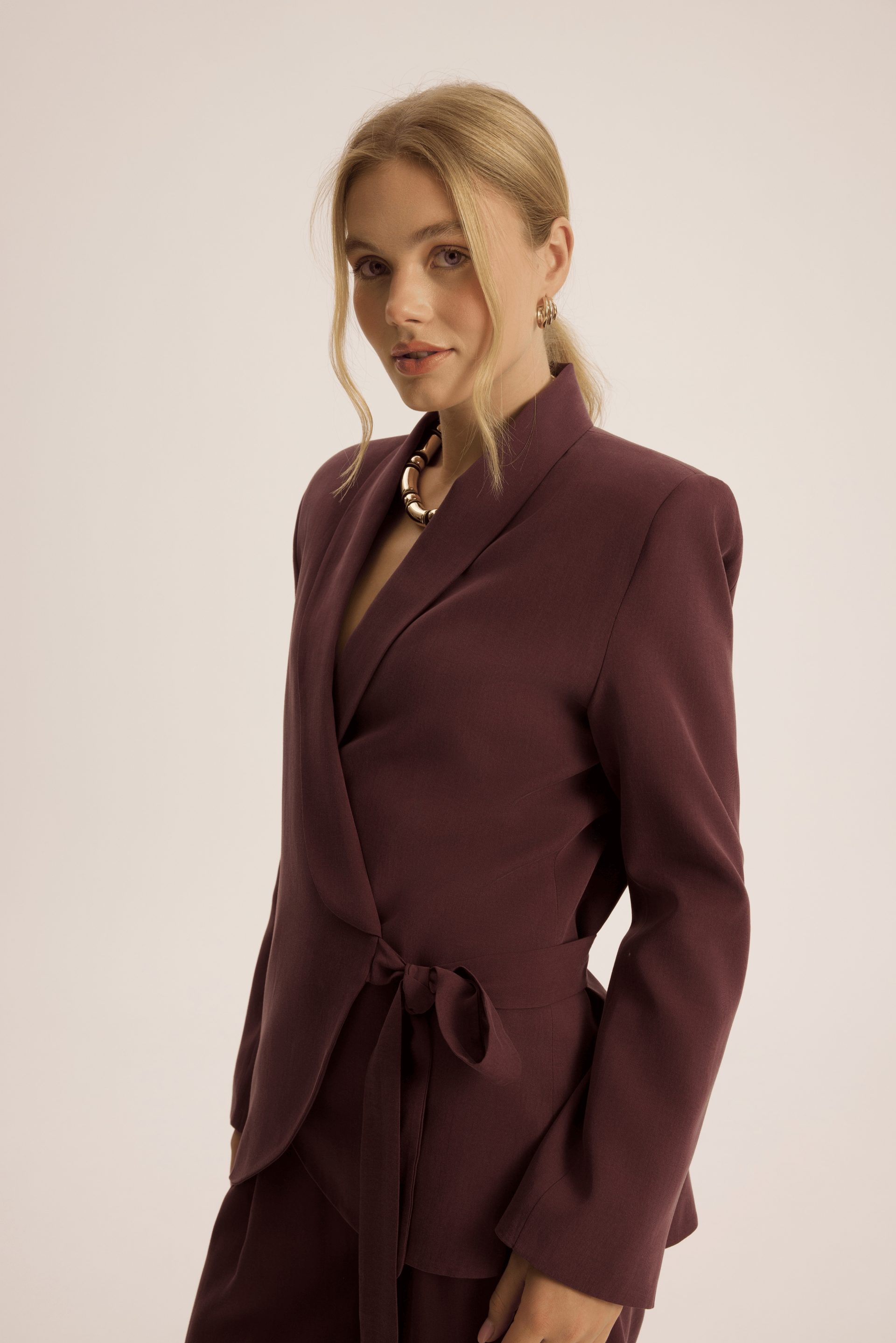 Mirelka Bağlamalı Bordo Blazer Pantolon Takım