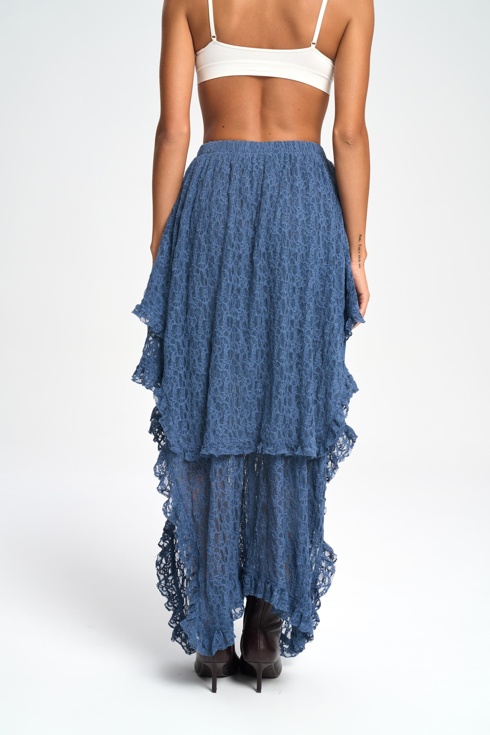 Mireya Asimetrik İndigo Dantel Etek