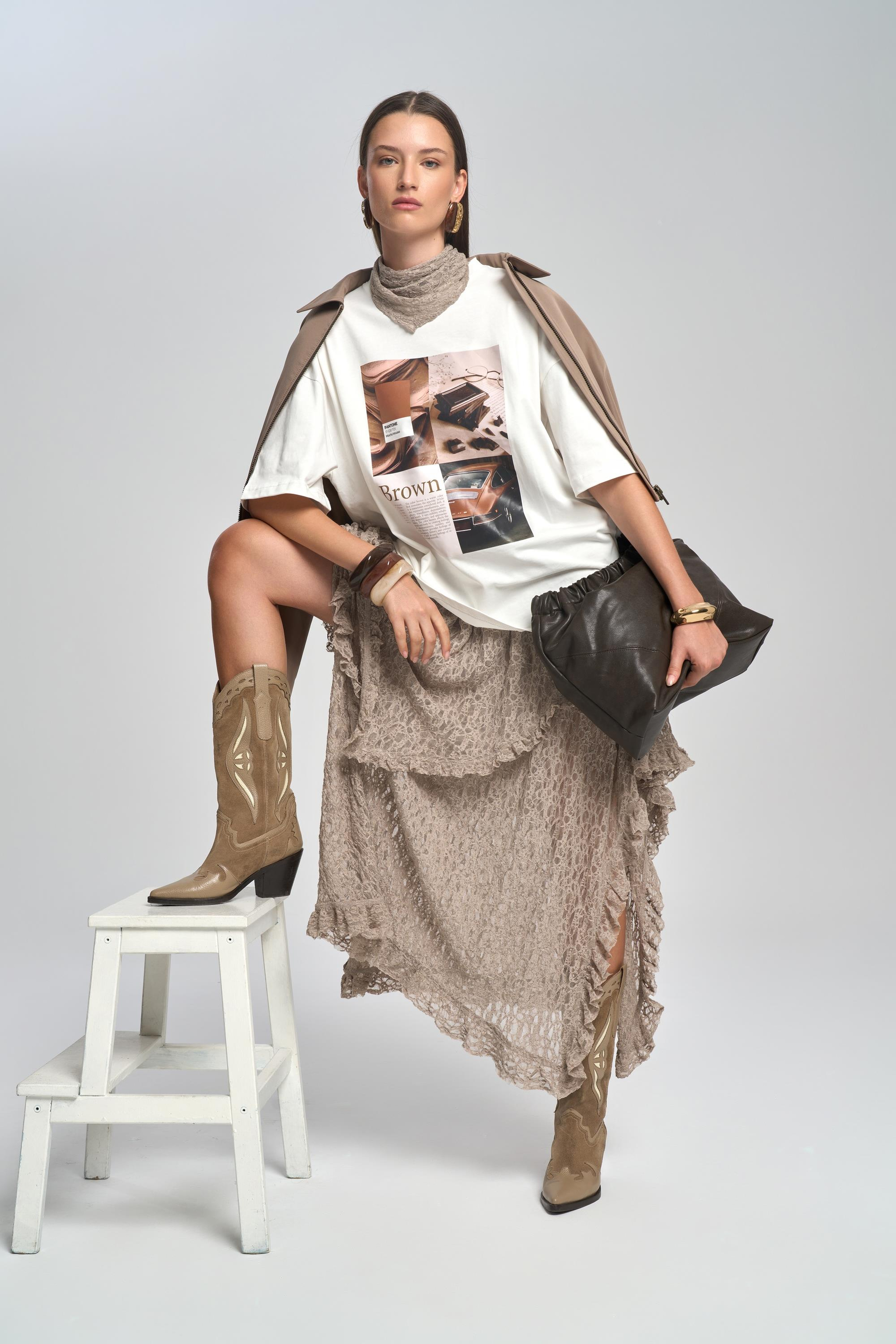 Mireya Asimetrik Vizon Dantel Etek