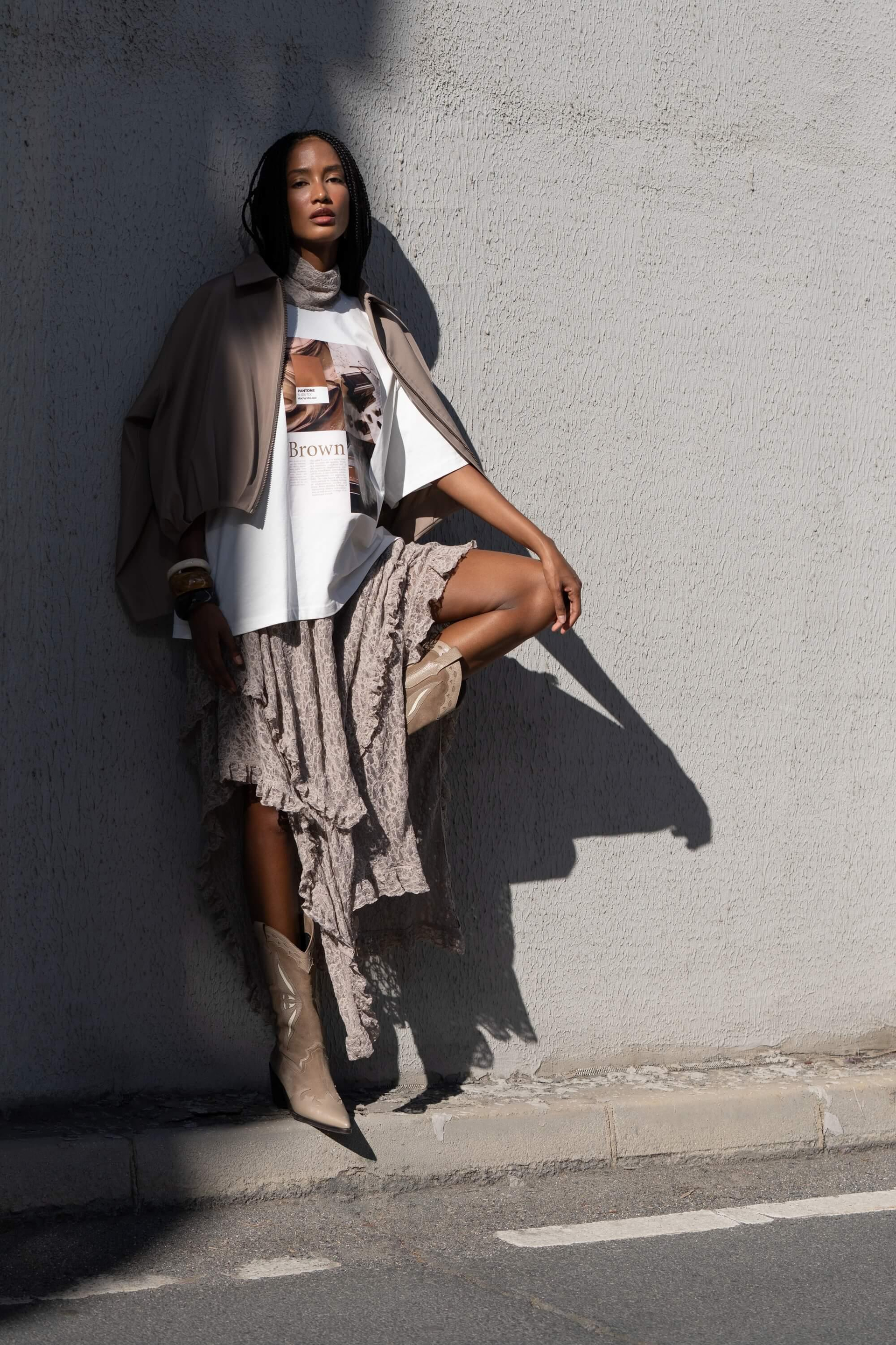 Mireya Asimetrik Vizon Dantel Etek