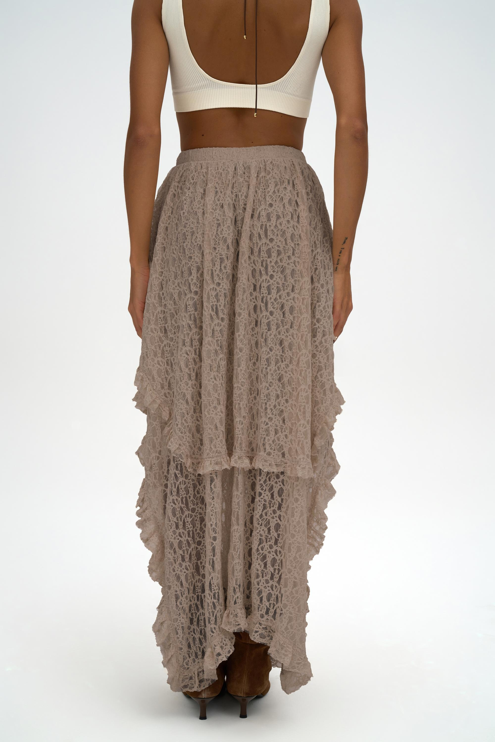 Mireya Asimetrik Vizon Dantel Etek