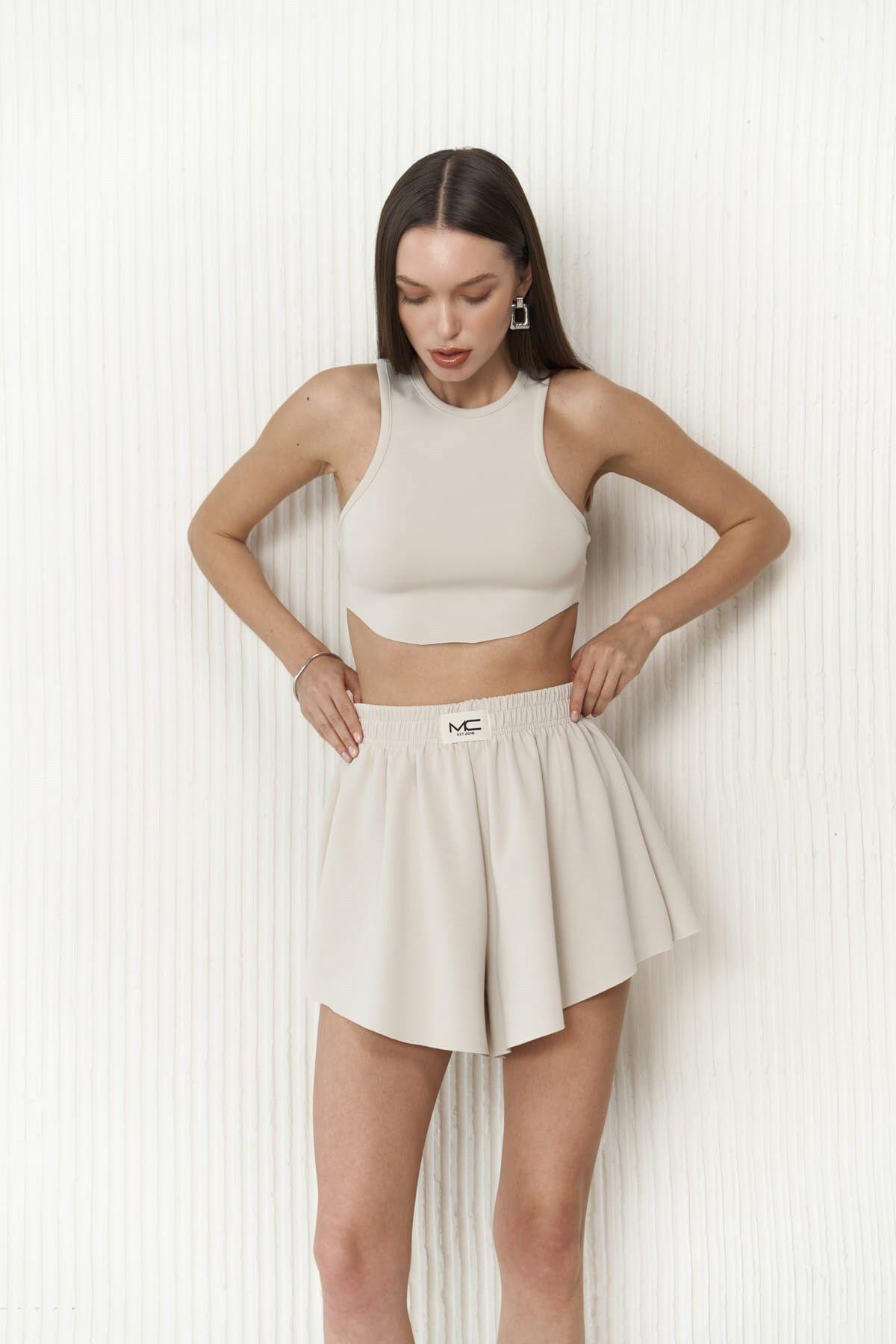 Misty Beige Shorts&Crop Set  