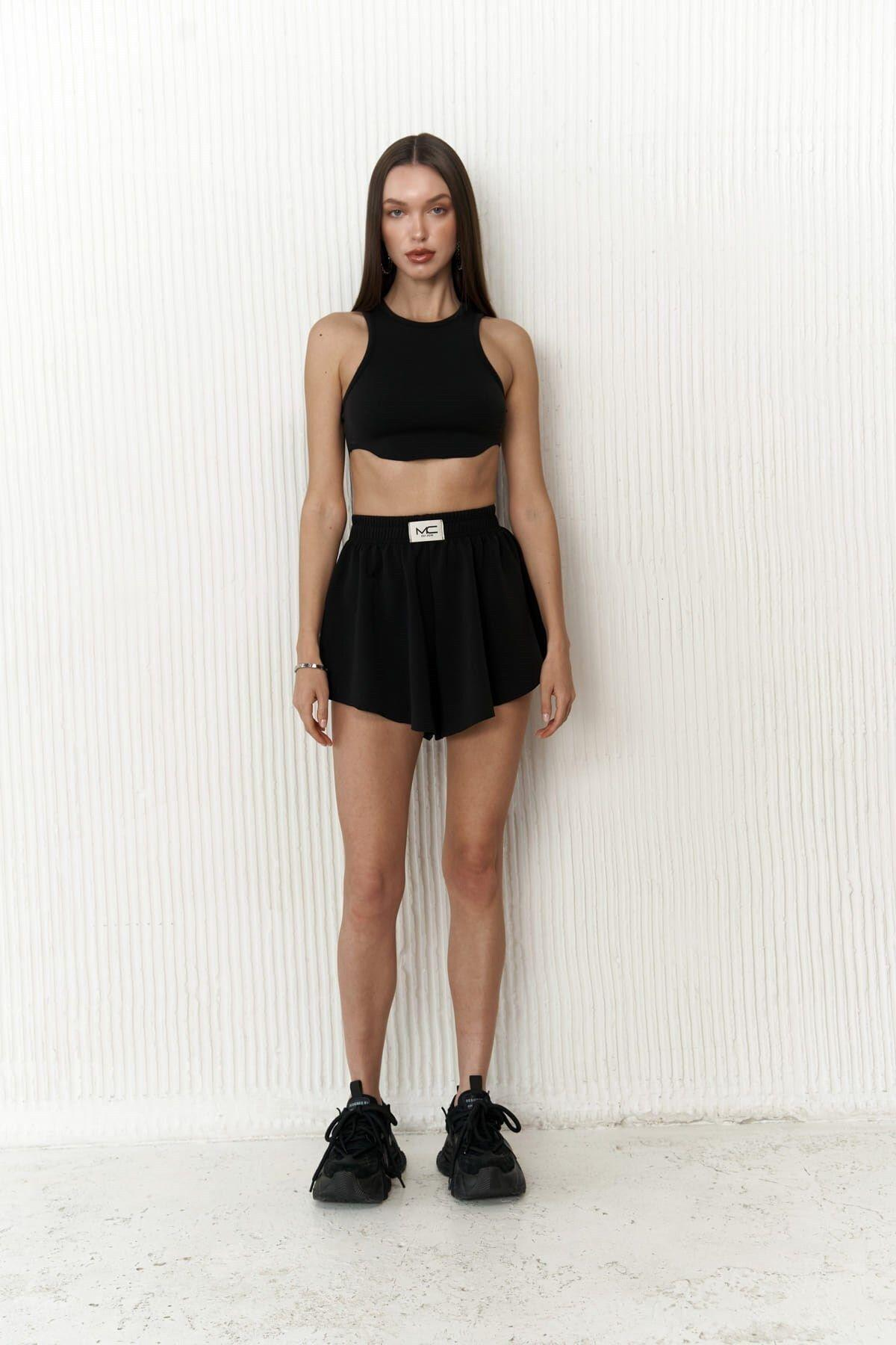 Misty Siyah Crop Şort Takım