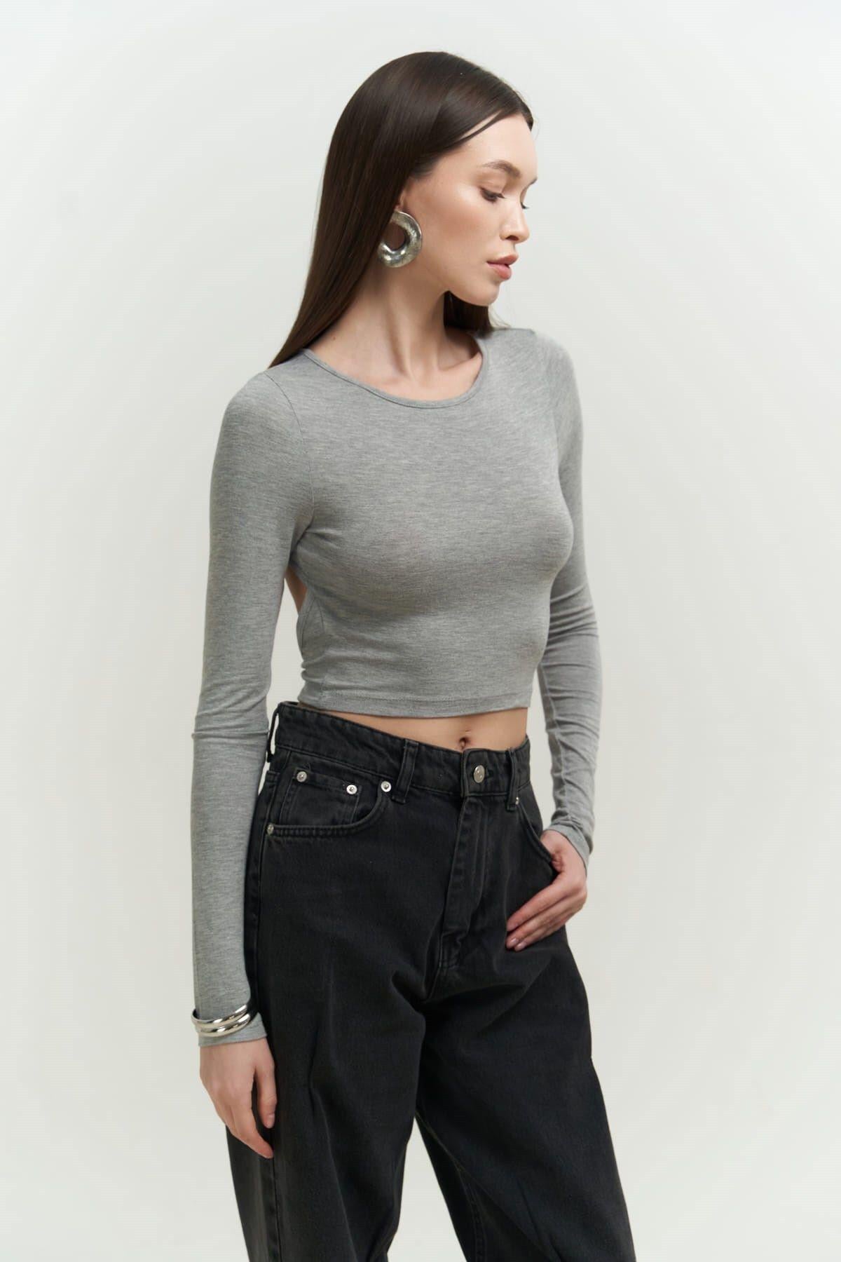 Mita Low Back Gray Blouse