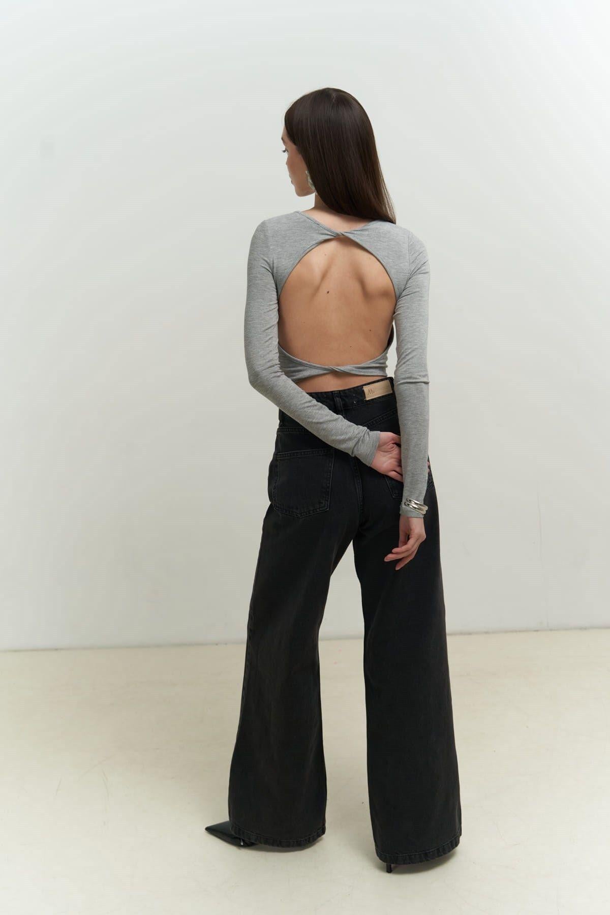 Mita Low Back Gray Blouse