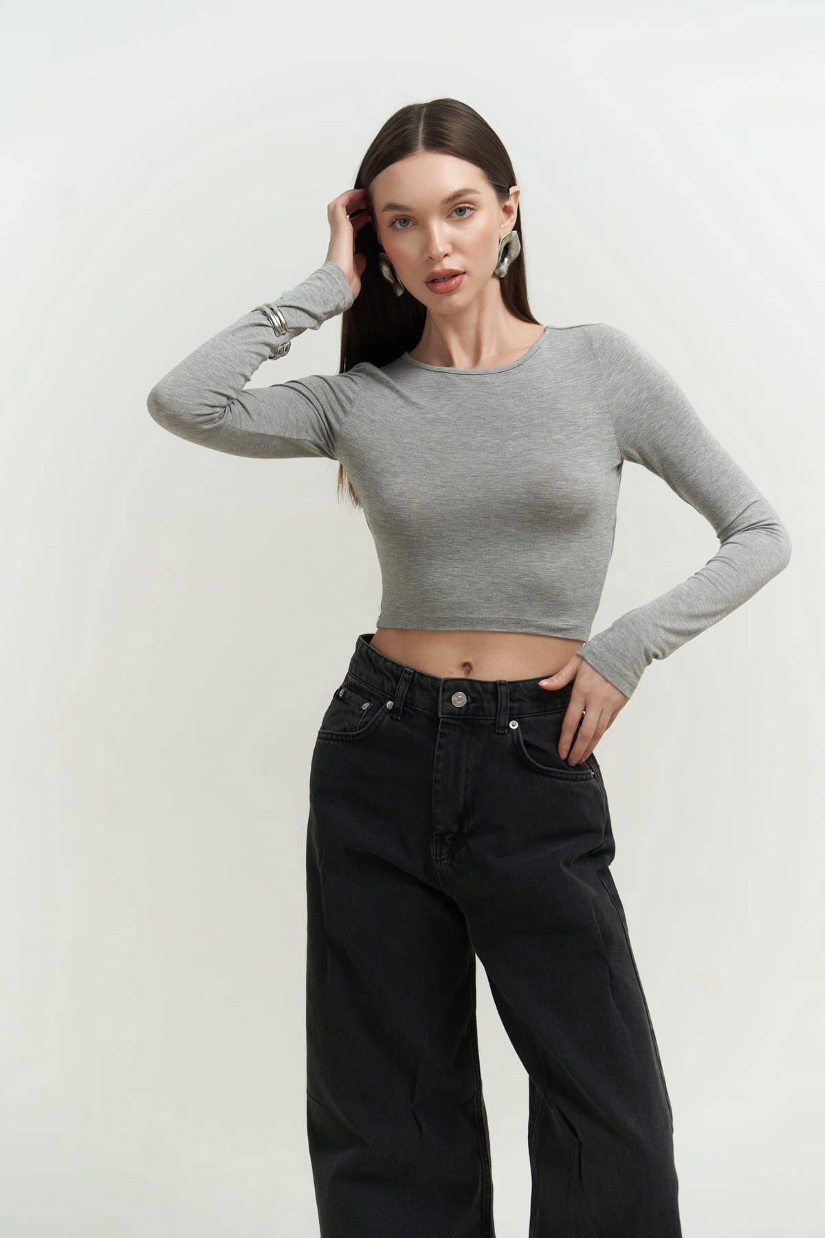 Mita Low Back Gray Blouse