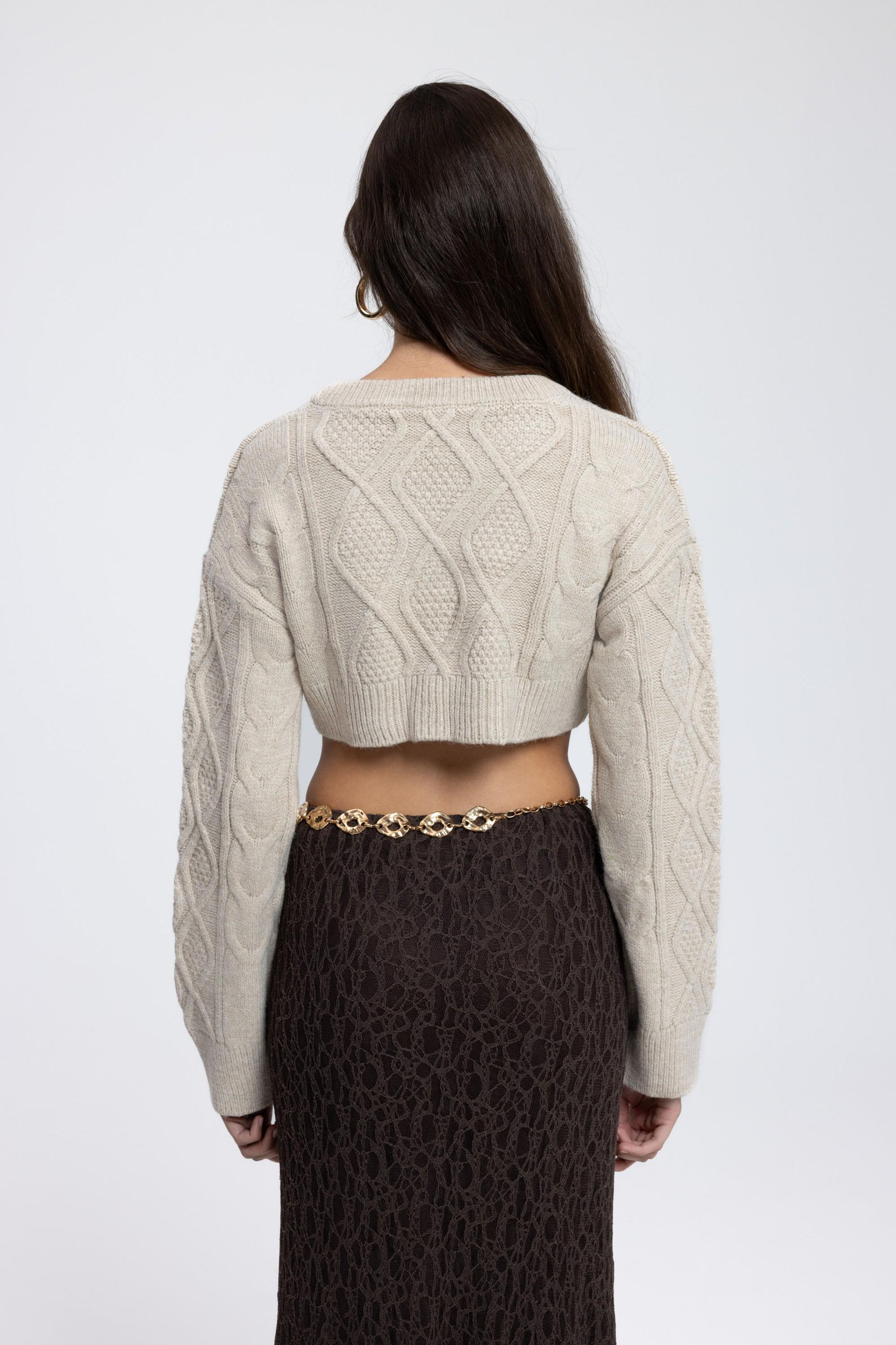 Mohan Slim Fit Beige Crop Sweater