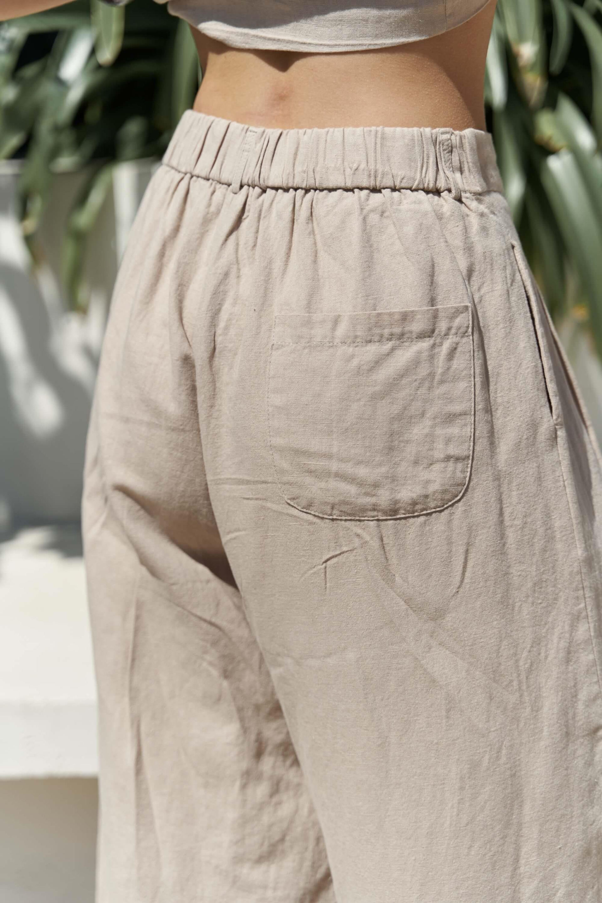 Moibel Bağcık Detay Bej Crop Pantolon Takım