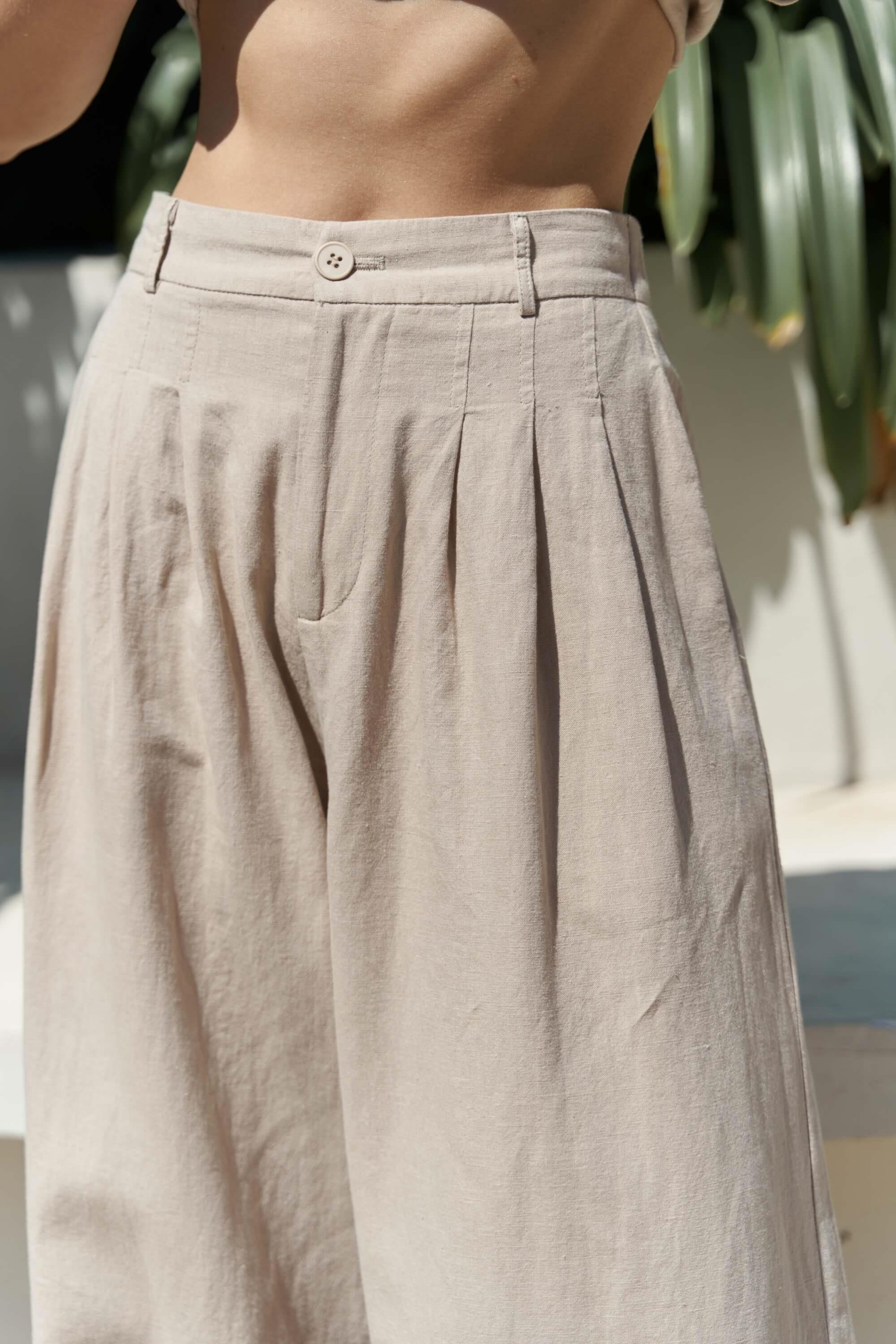 Moibel Bağcık Detay Bej Crop Pantolon Takım