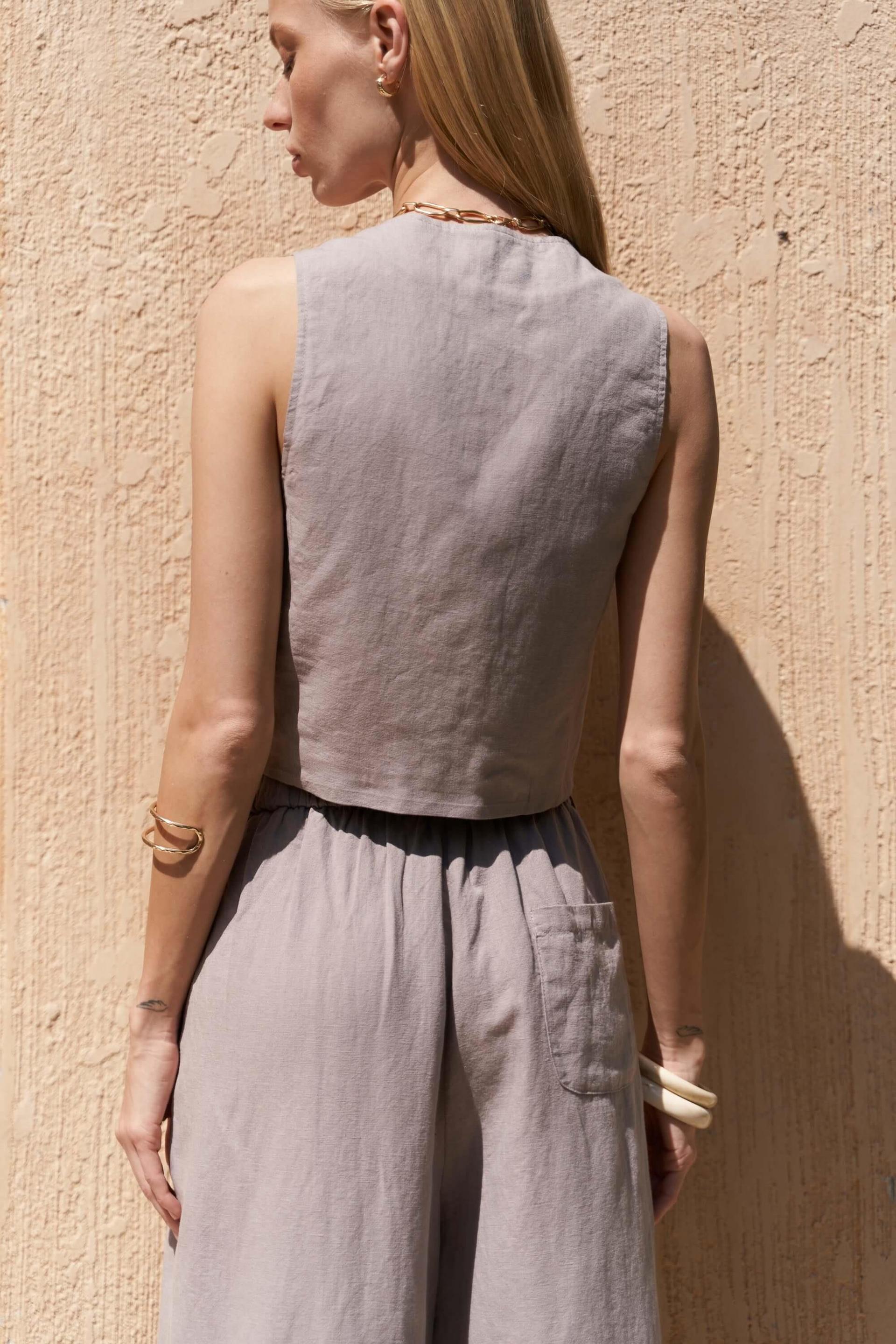 Moibel Bağcık Detay Gri Crop Pantolon Takım