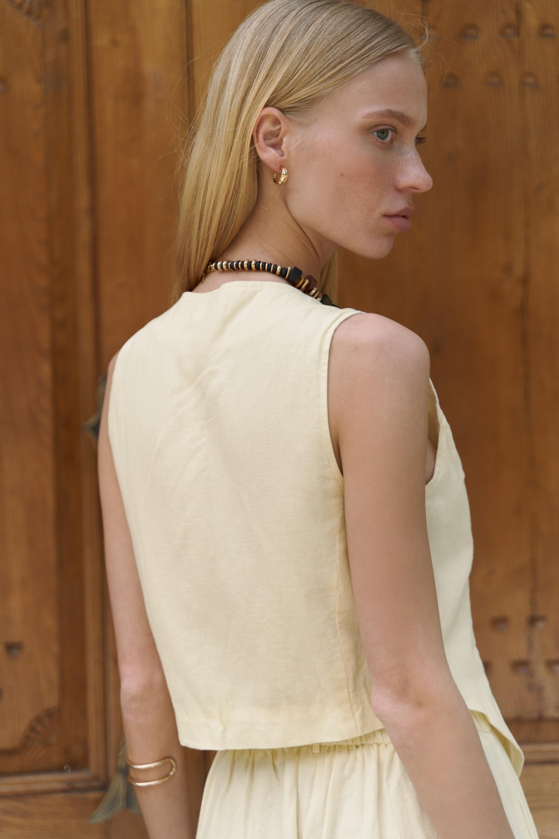 Moibel Bağcık Detay Sarı Crop Pantolon Takım