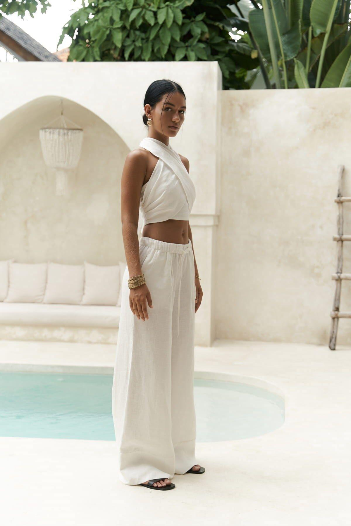 Moira White Crop&Trousers Set