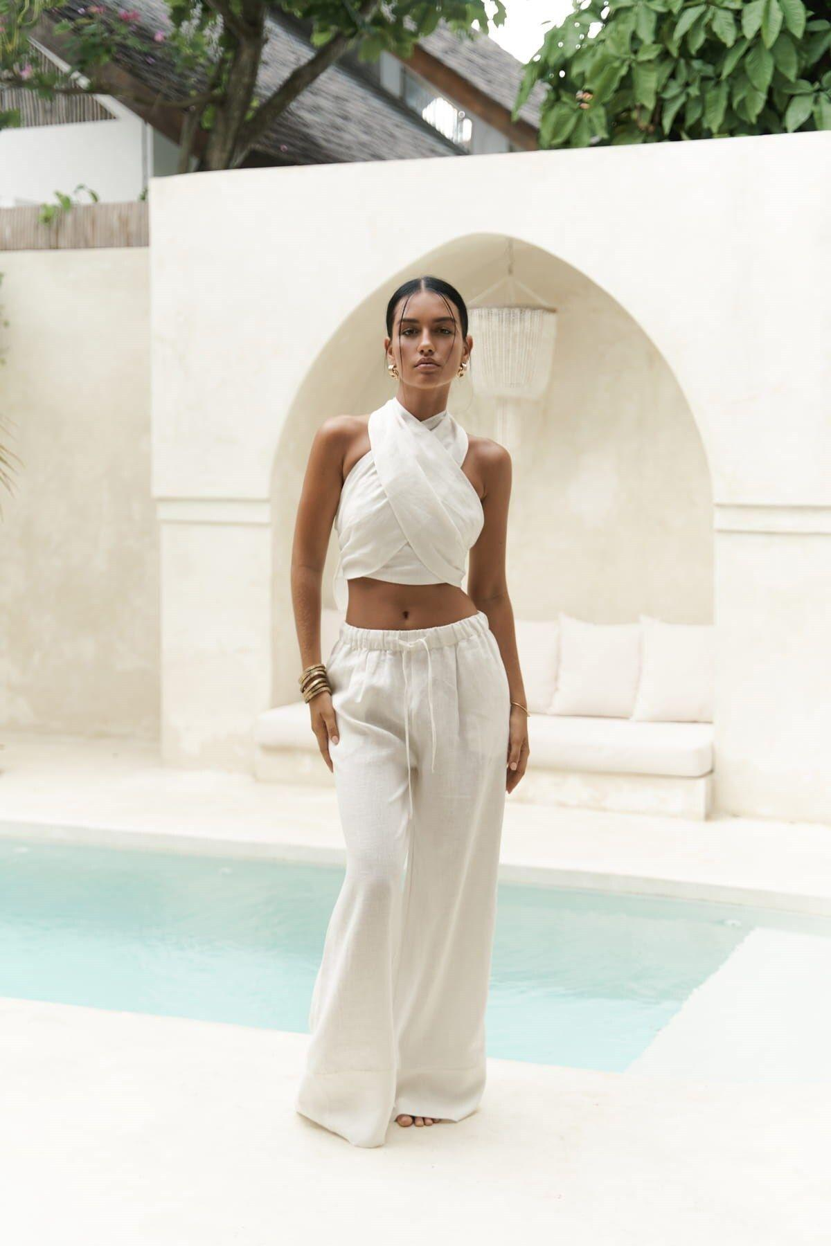 Moira White Crop&Trousers Set