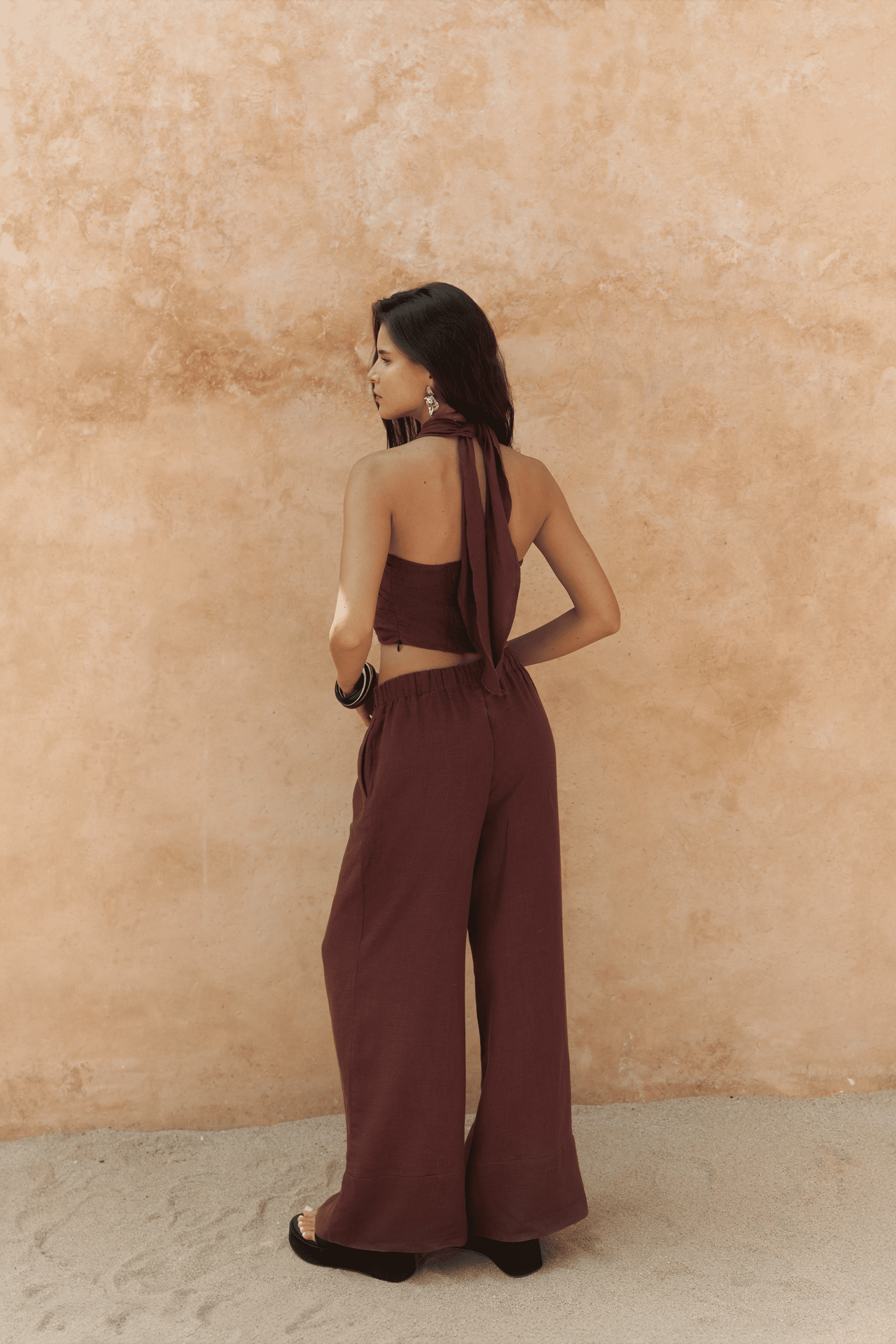 Moira Bordo Keten Crop Pantolon Takım 