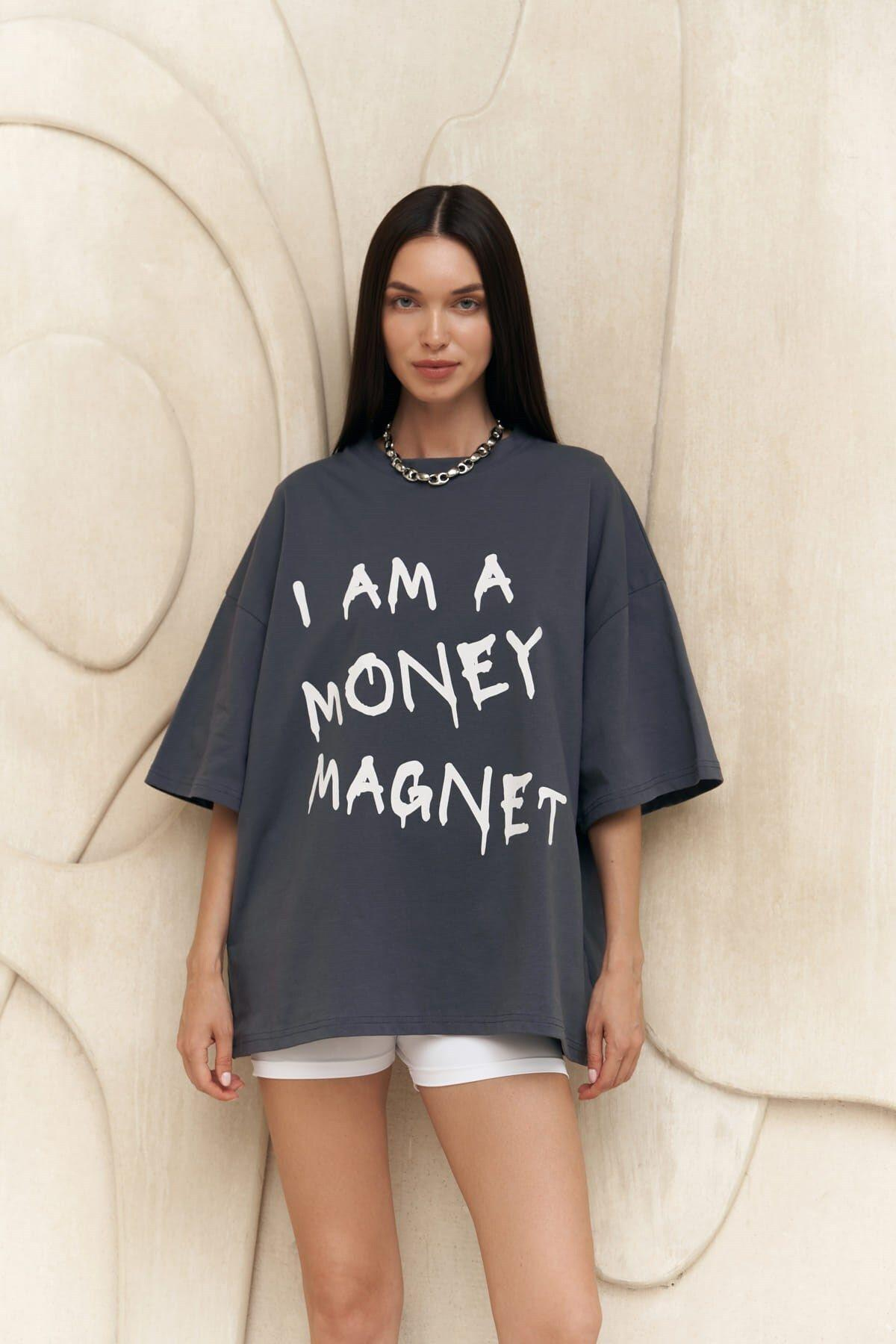 Money Magnet Antrasit Oversize T-shirt