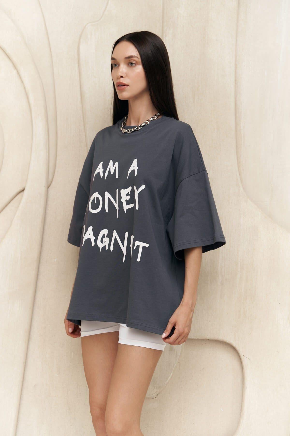 Money Magnet Antrasit Oversize T-shirt