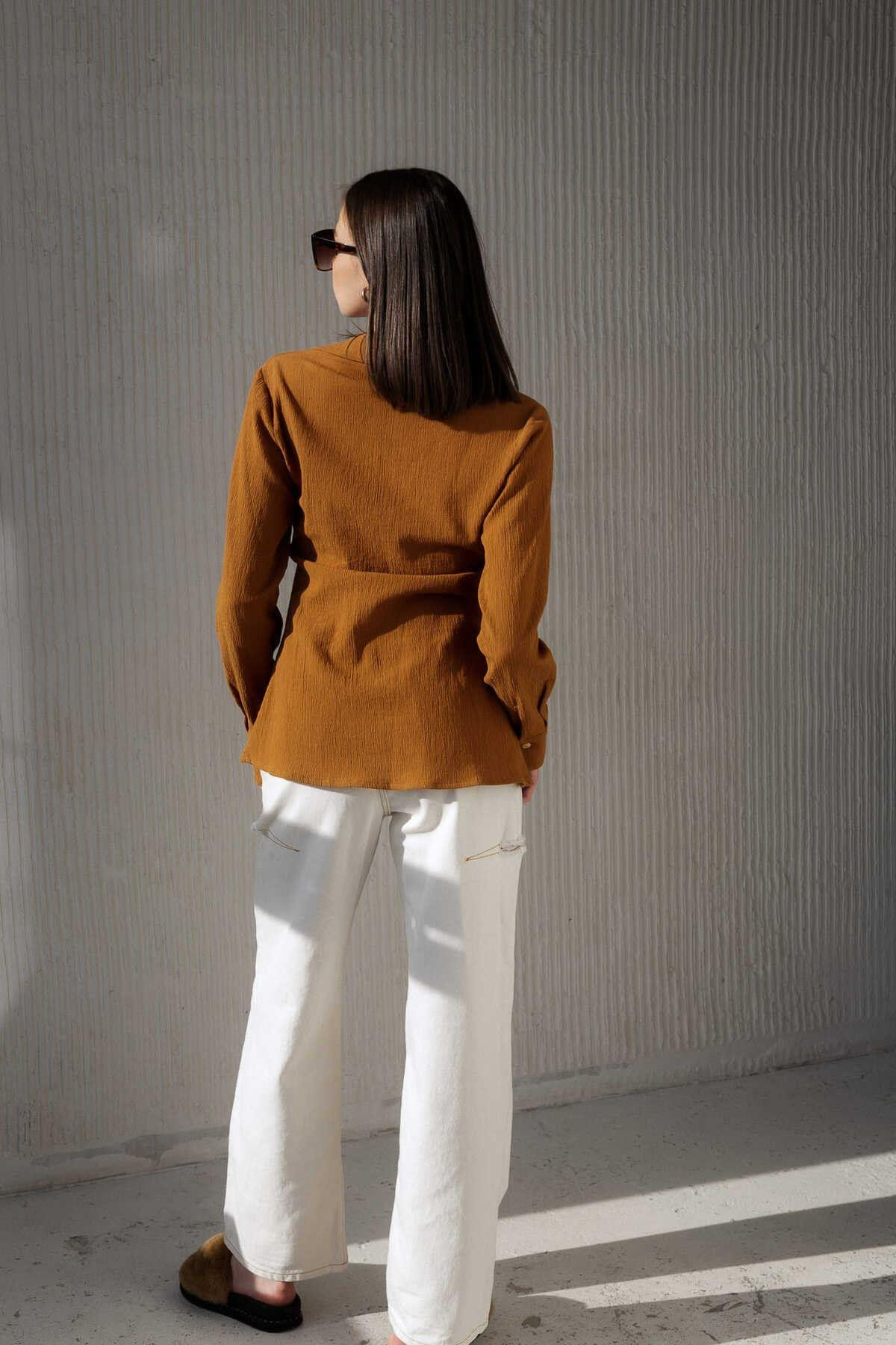 Morrow Ahşap Düğme Detay Kiremit Gömlek