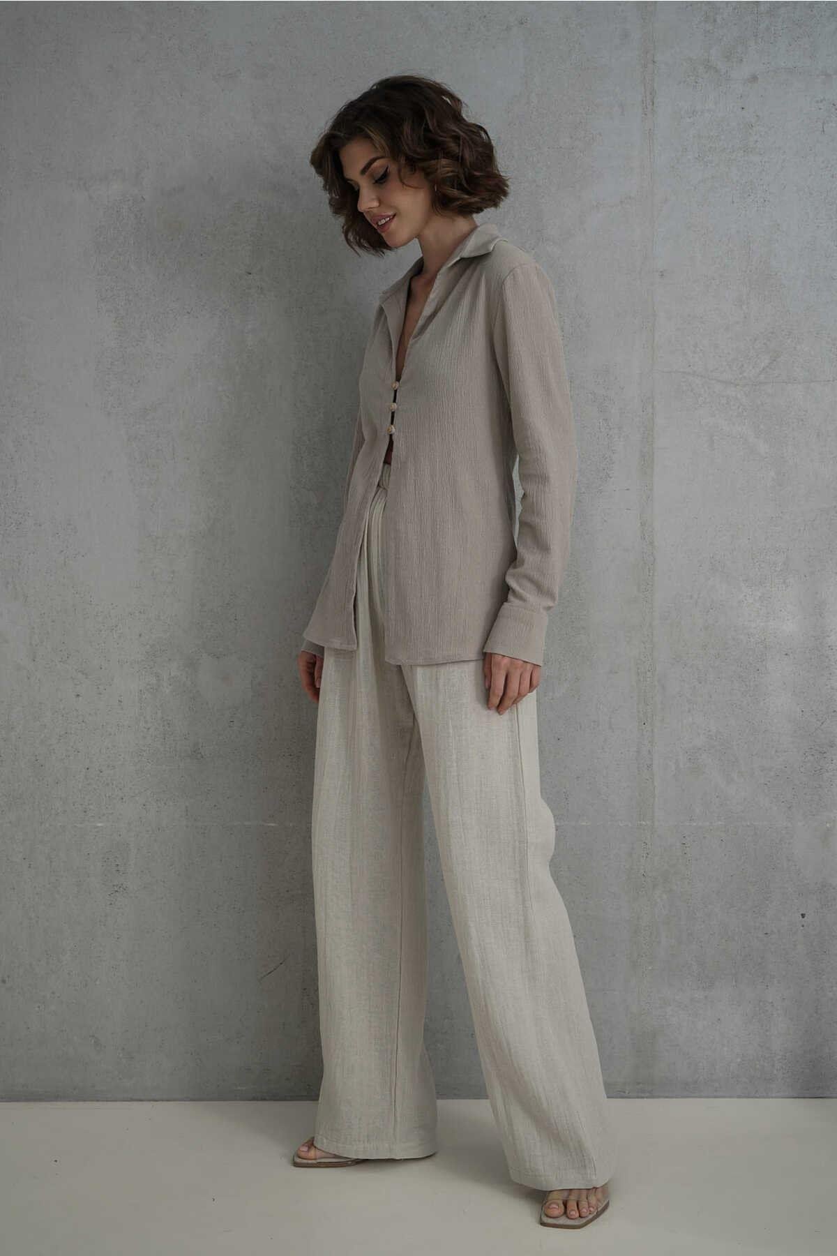 Morrow Ahşap Düğme Detay Taş Gömlek